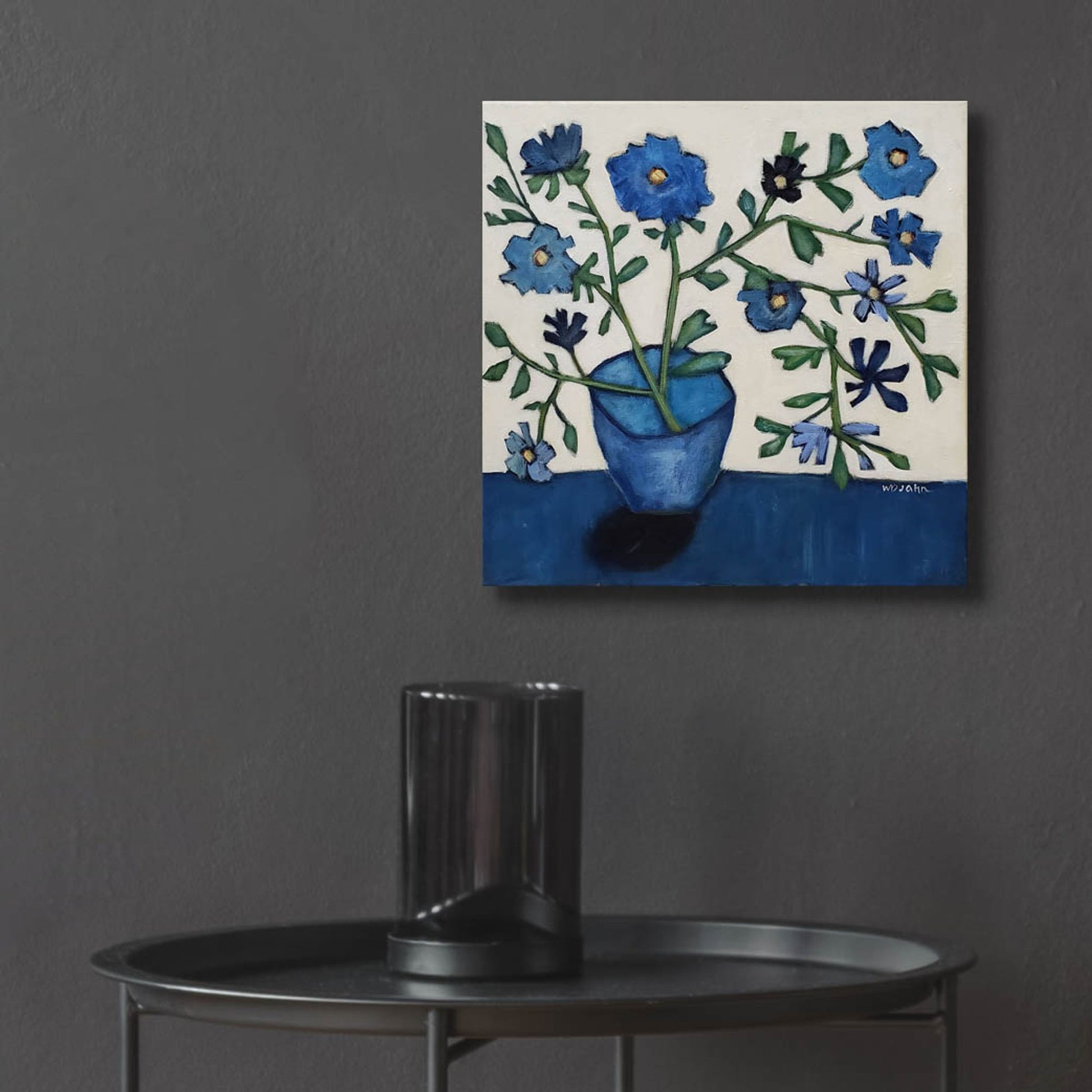 Epic Art 'Vase of Blue Flowers' by Holly Wojhan, Acrylic Glass Wall Art,12x12