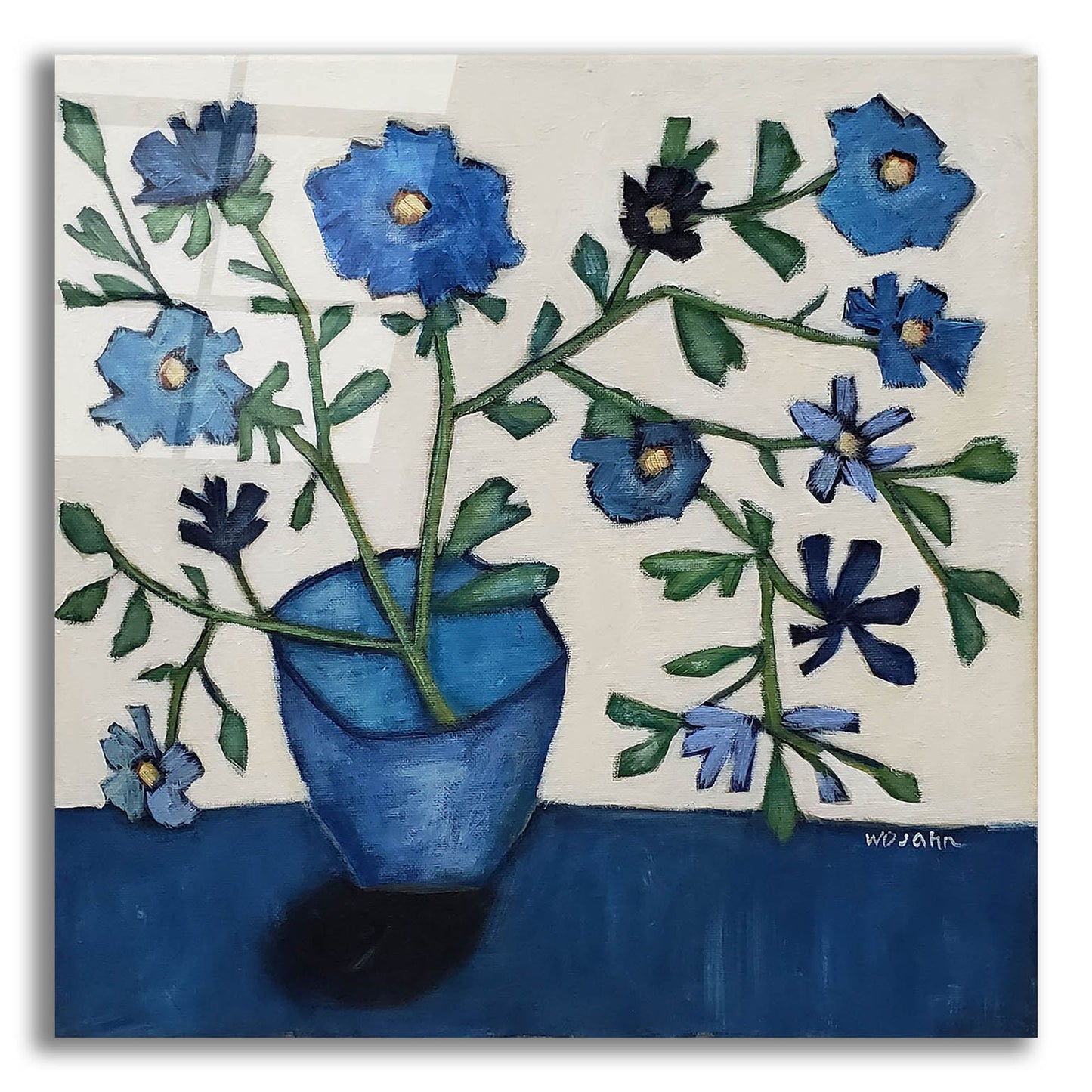 Epic Art 'Vase of Blue Flowers' by Holly Wojhan, Acrylic Glass Wall Art,12x12