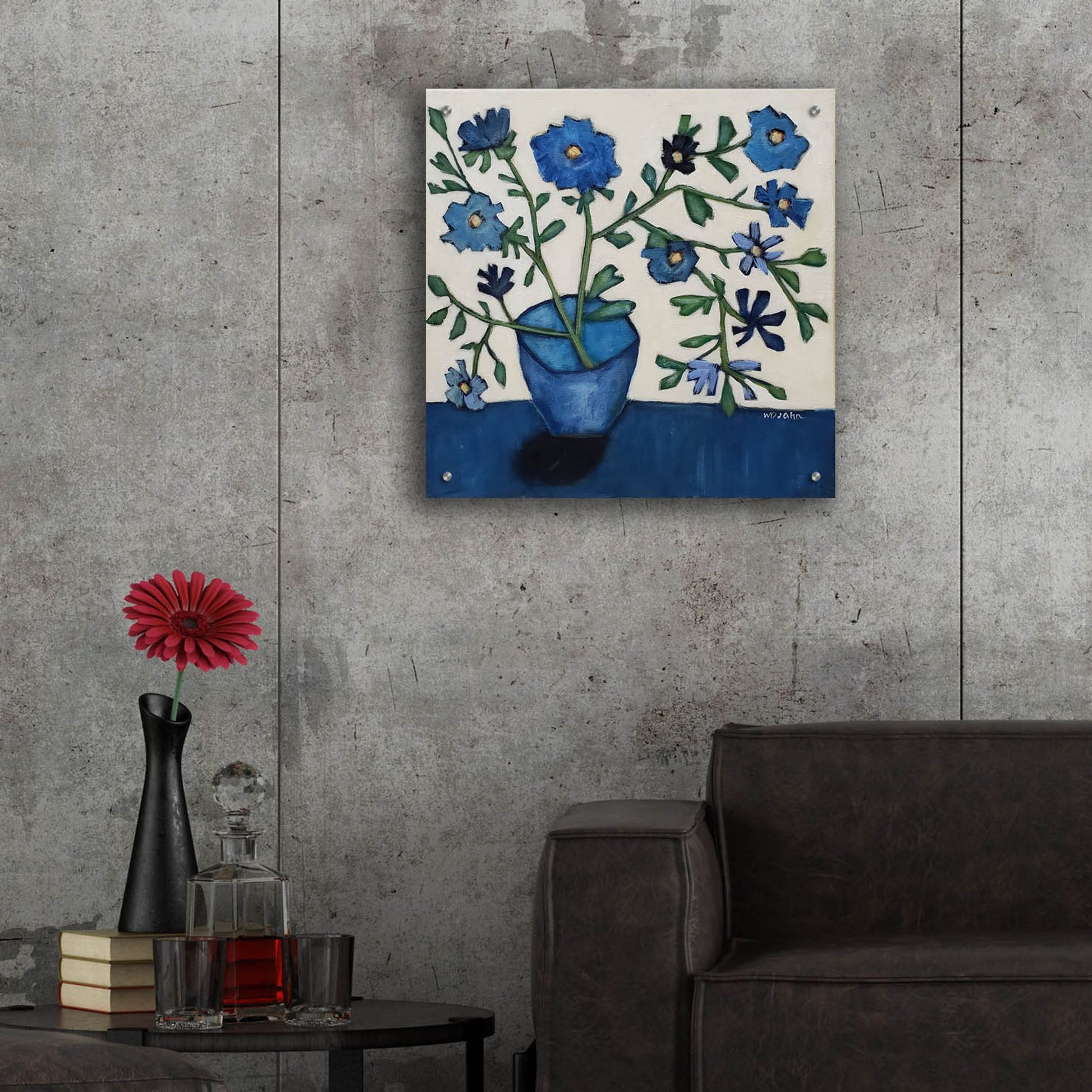 Epic Art 'Vase of Blue Flowers' by Holly Wojhan, Acrylic Glass Wall Art,24x24