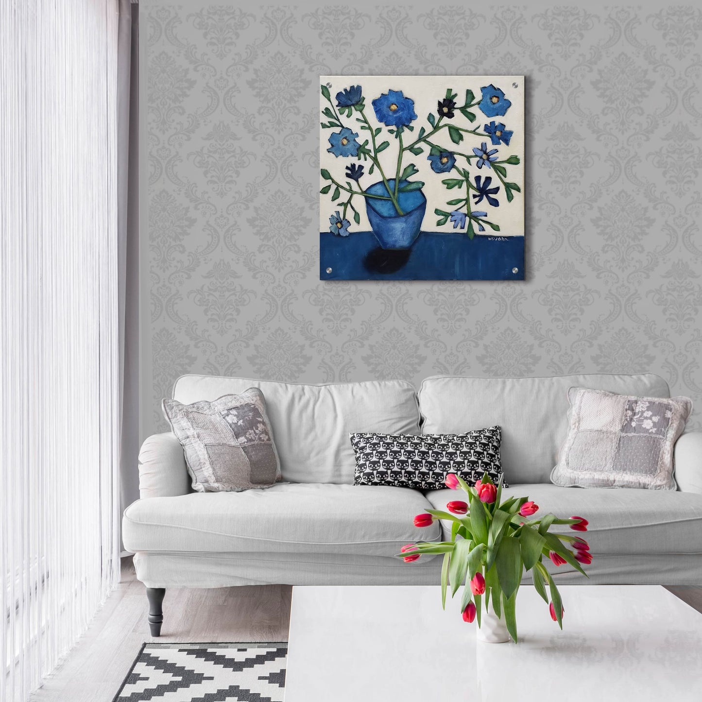 Epic Art 'Vase of Blue Flowers' by Holly Wojhan, Acrylic Glass Wall Art,24x24