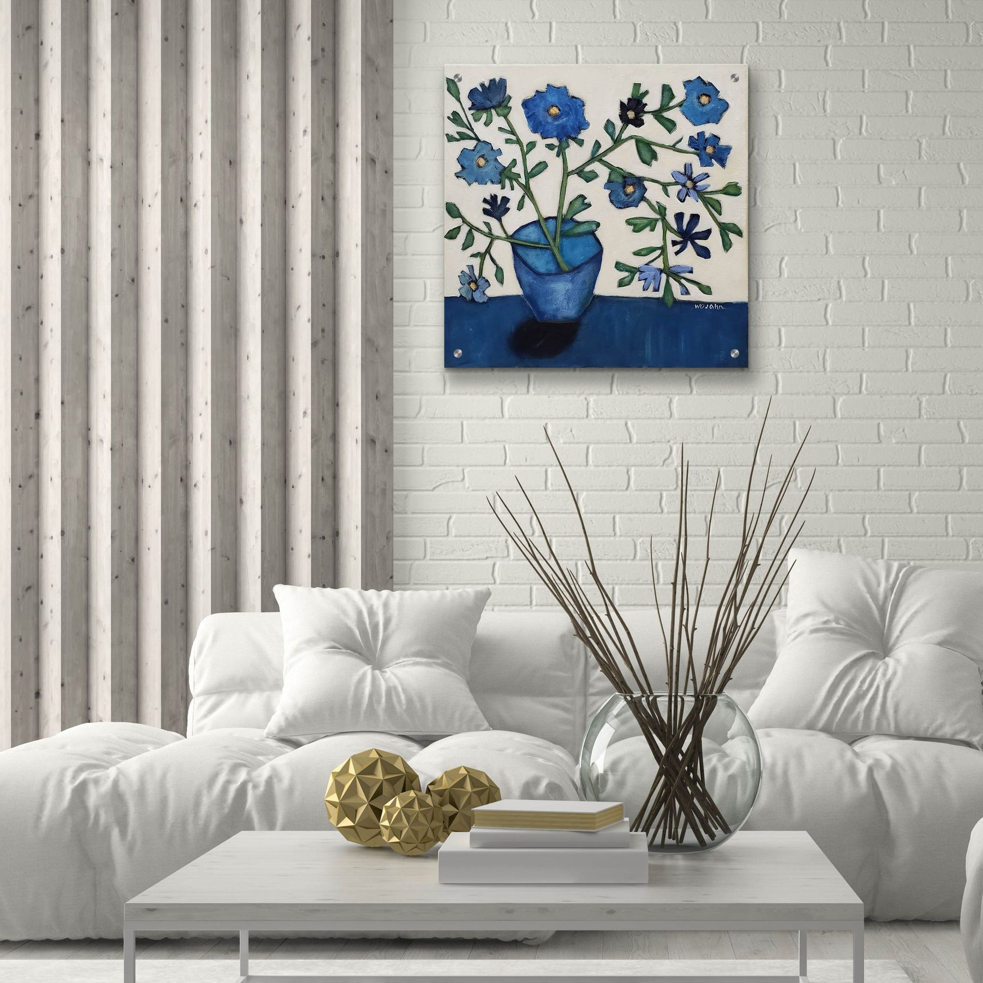 Epic Art 'Vase of Blue Flowers' by Holly Wojhan, Acrylic Glass Wall Art,24x24