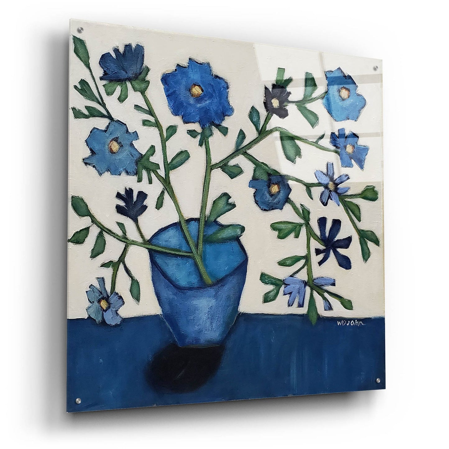 Epic Art 'Vase of Blue Flowers' by Holly Wojhan, Acrylic Glass Wall Art,36x36