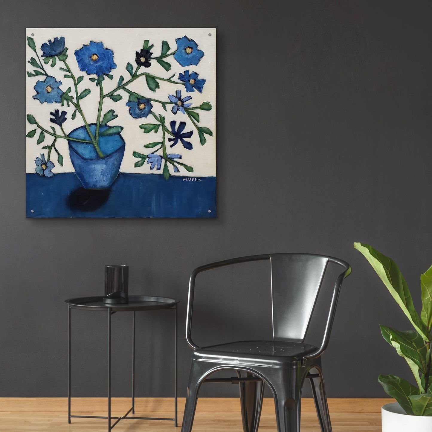 Epic Art 'Vase of Blue Flowers' by Holly Wojhan, Acrylic Glass Wall Art,36x36