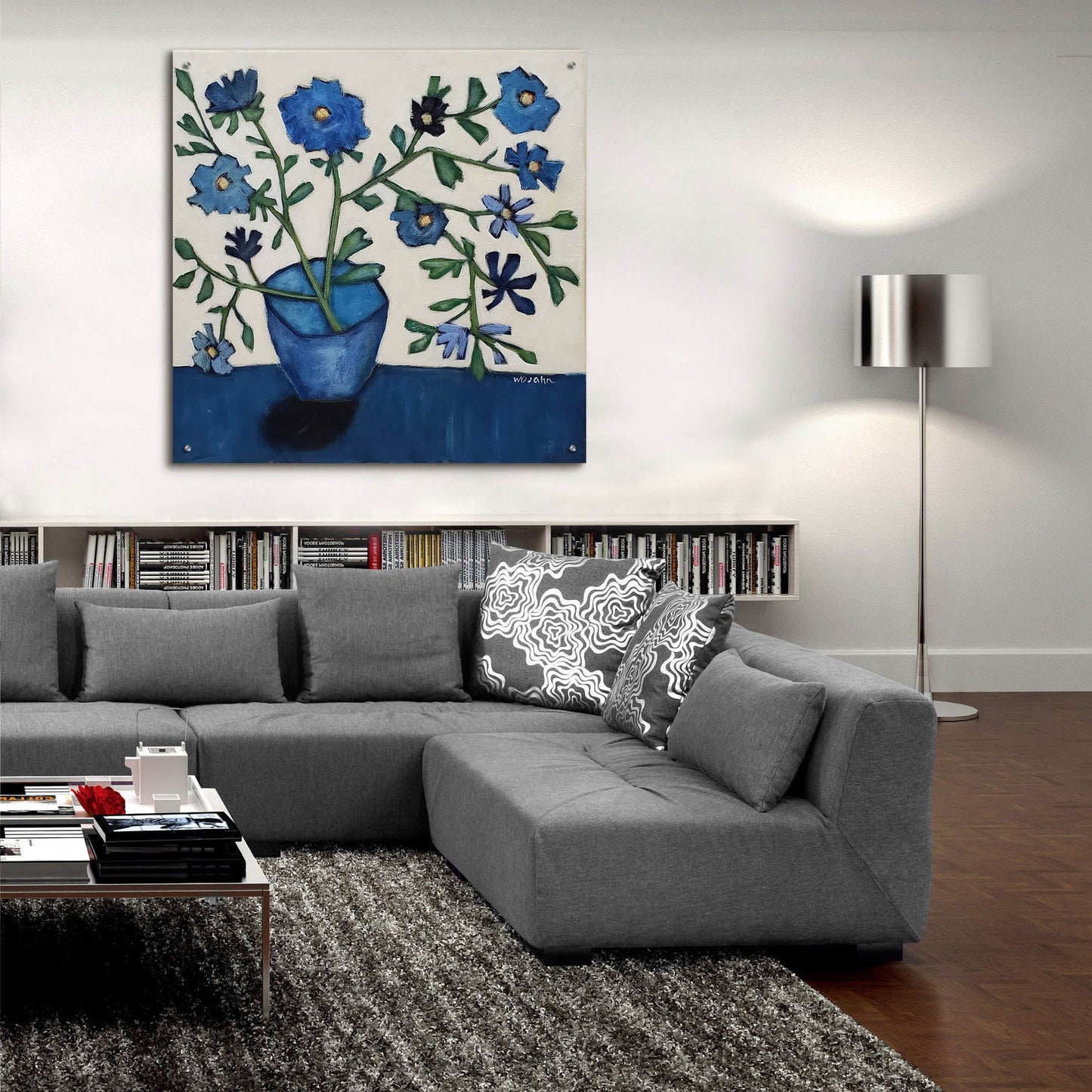 Epic Art 'Vase of Blue Flowers' by Holly Wojhan, Acrylic Glass Wall Art,36x36