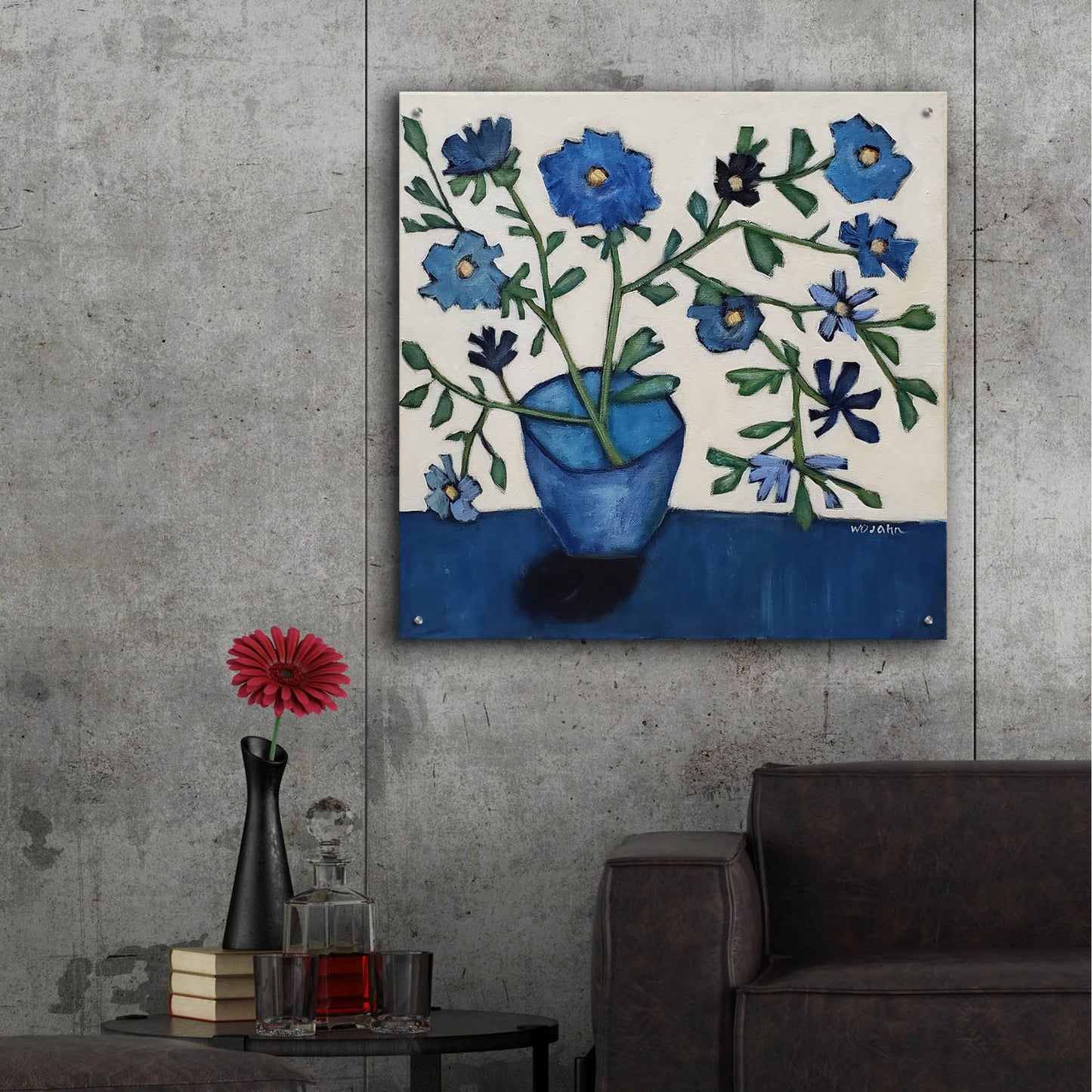 Epic Art 'Vase of Blue Flowers' by Holly Wojhan, Acrylic Glass Wall Art,36x36