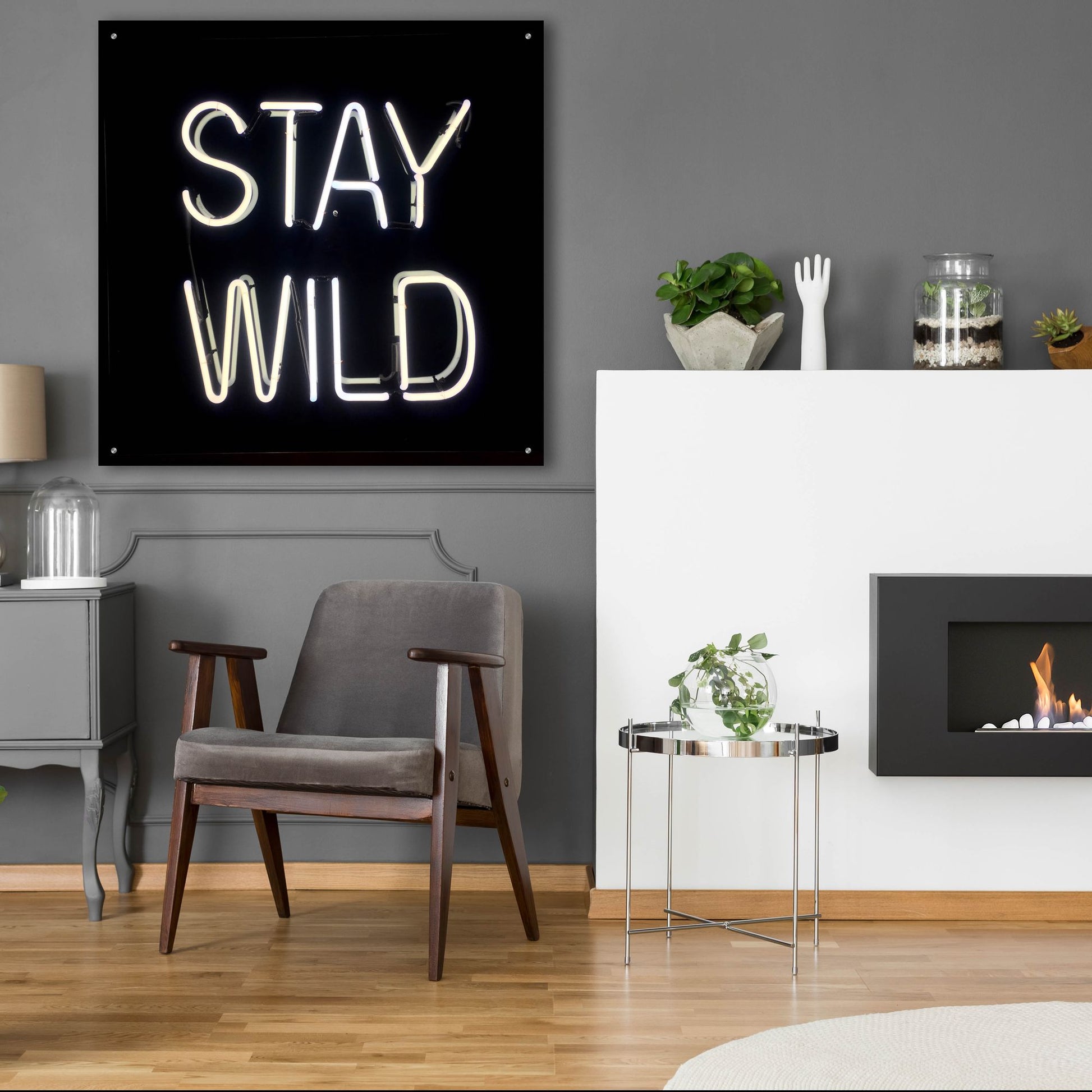 Epic Art 'Stay Wild In Neon White' by Epic Portfolio, Acrylic Glass Wall Art,36x36