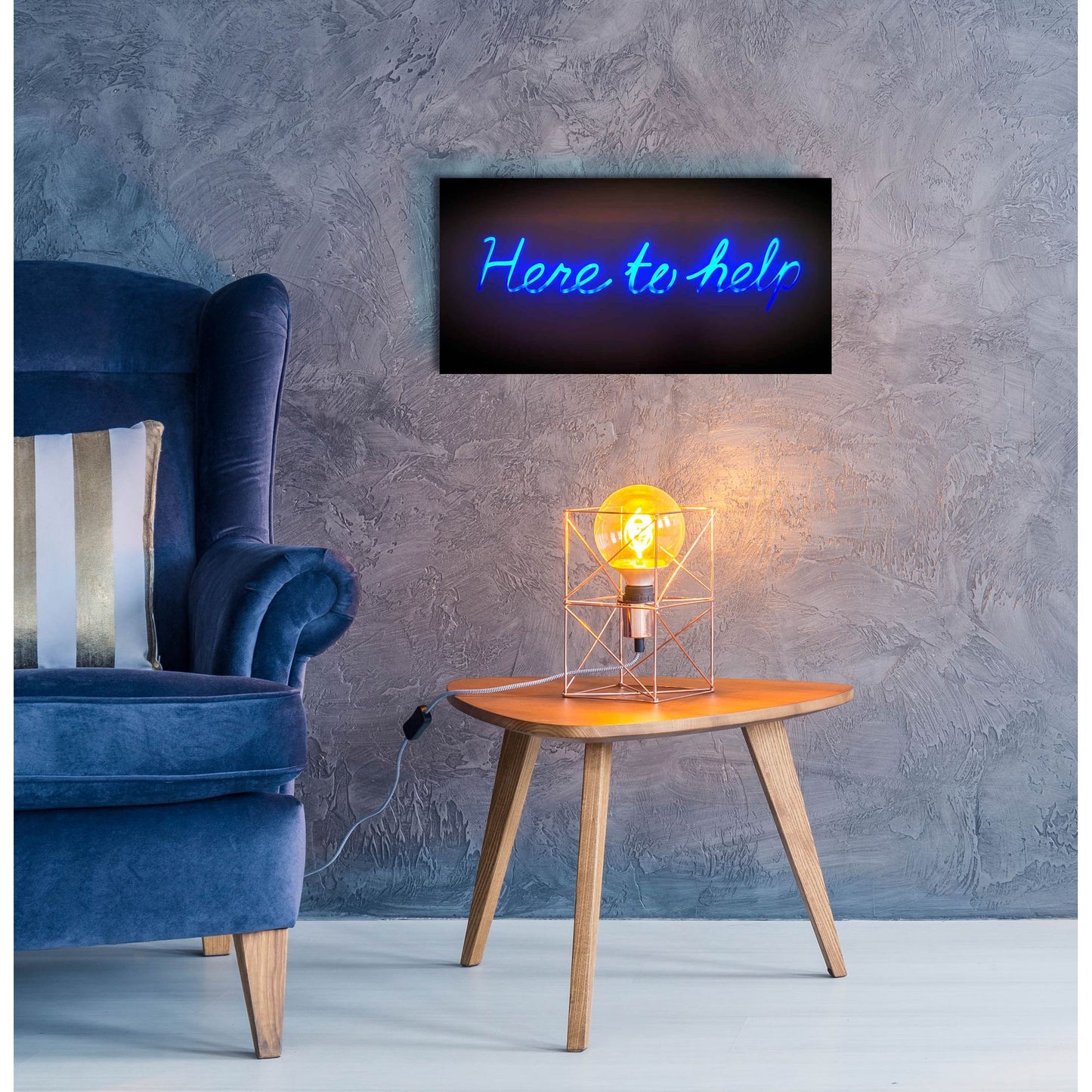 Epic Art 'Here To Help In Neon Blue' by Epic Portfolio, Acrylic Glass Wall Art,24x12