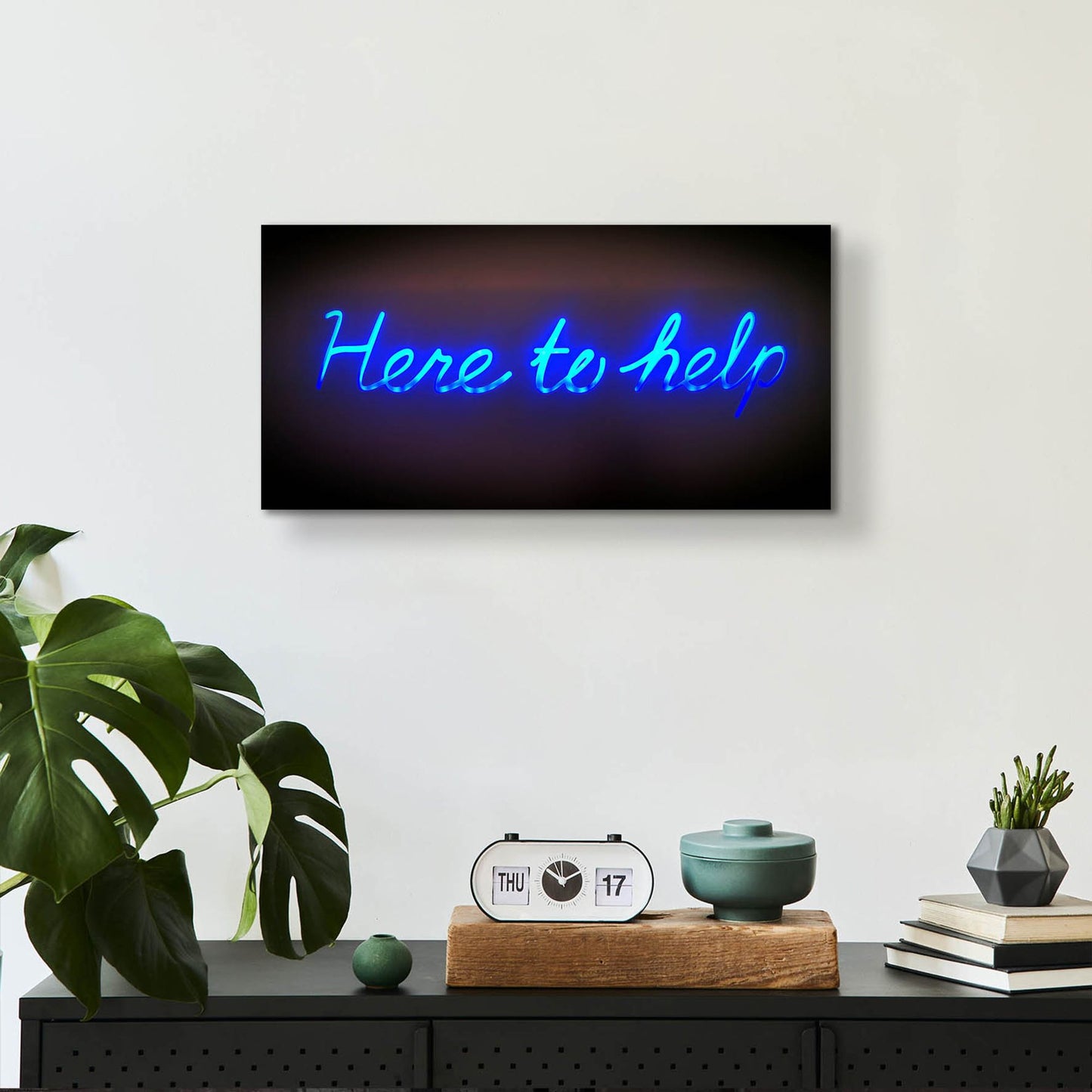 Epic Art 'Here To Help In Neon Blue' by Epic Portfolio, Acrylic Glass Wall Art,24x12