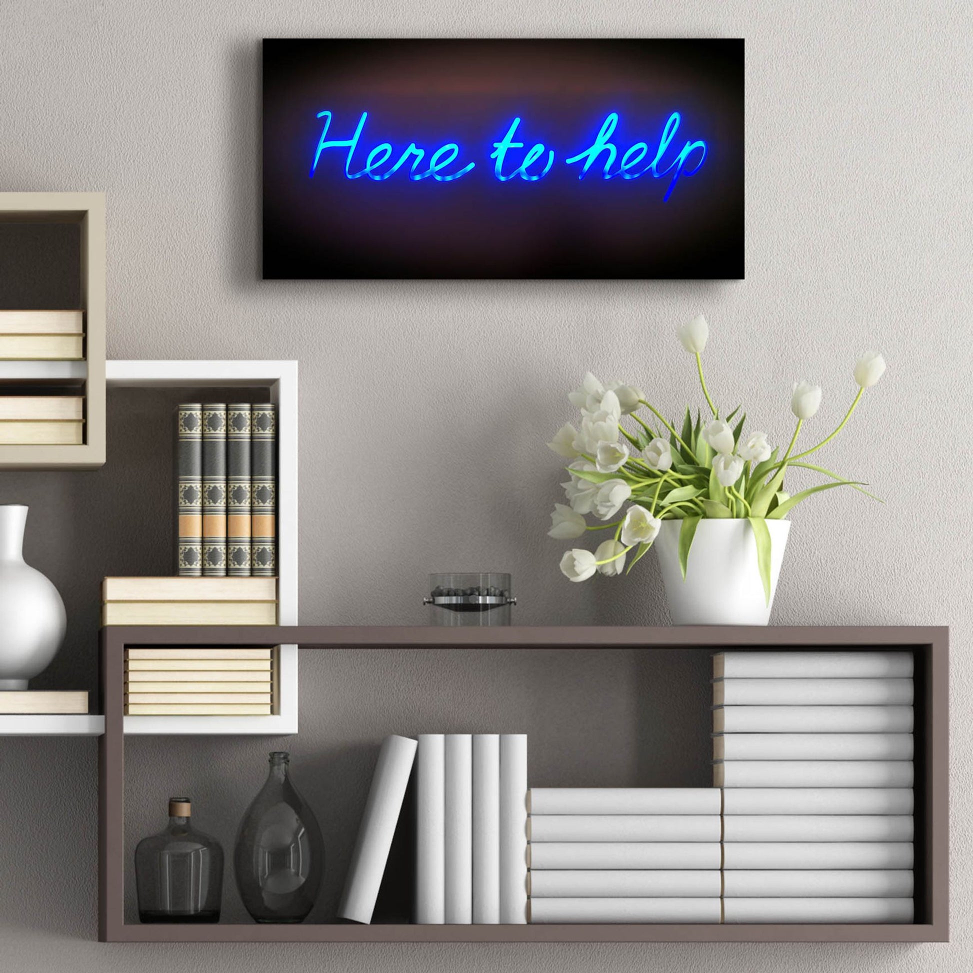 Epic Art 'Here To Help In Neon Blue' by Epic Portfolio, Acrylic Glass Wall Art,24x12