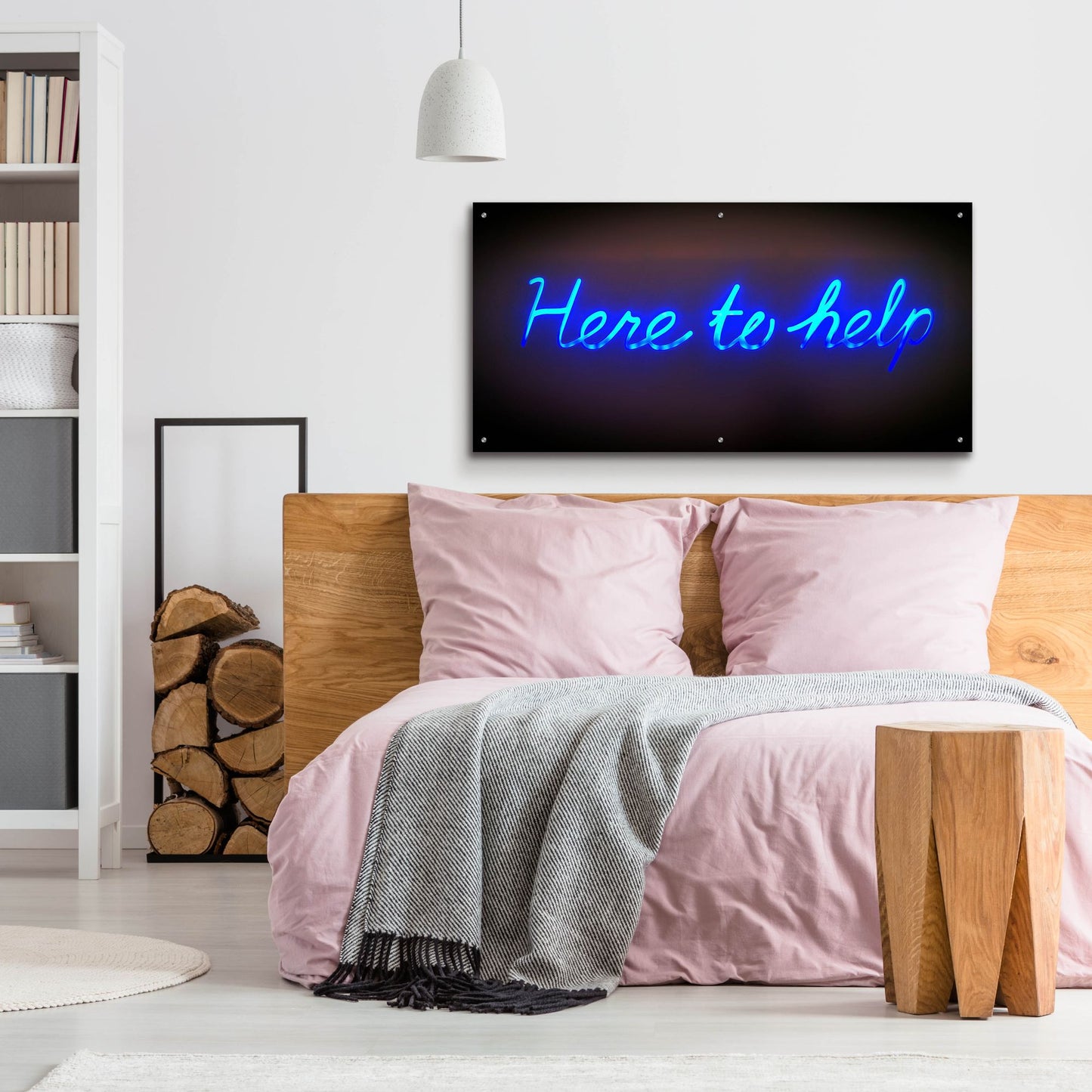 Epic Art 'Here To Help In Neon Blue' by Epic Portfolio, Acrylic Glass Wall Art,48x24