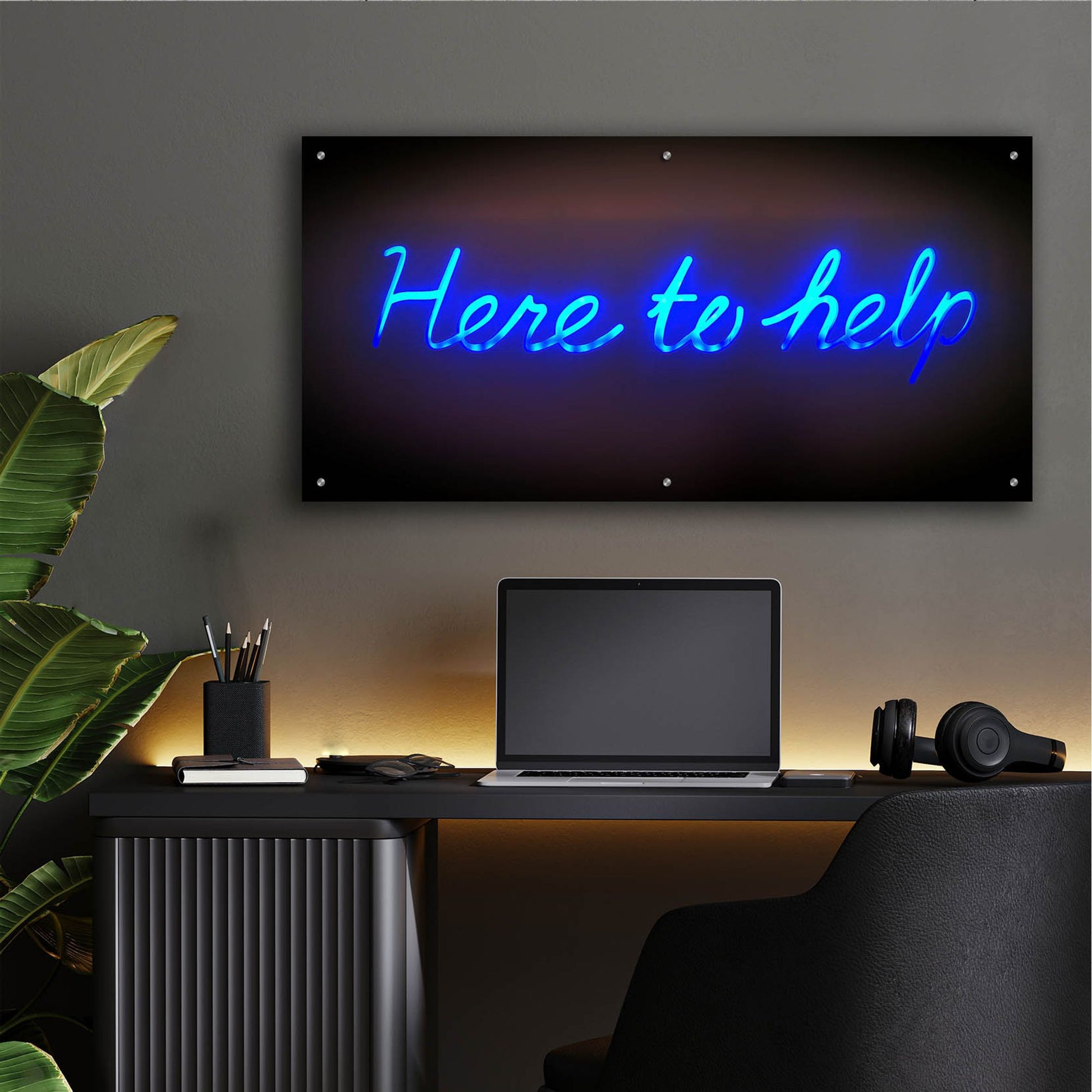 Epic Art 'Here To Help In Neon Blue' by Epic Portfolio, Acrylic Glass Wall Art,48x24