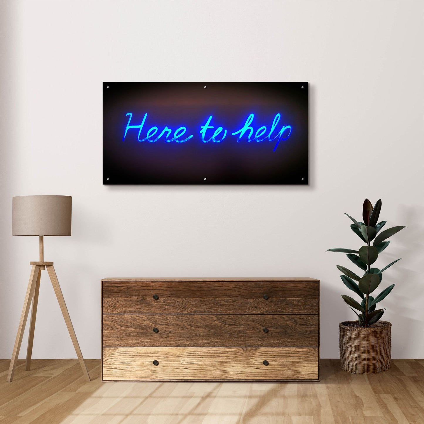 Epic Art 'Here To Help In Neon Blue' by Epic Portfolio, Acrylic Glass Wall Art,48x24