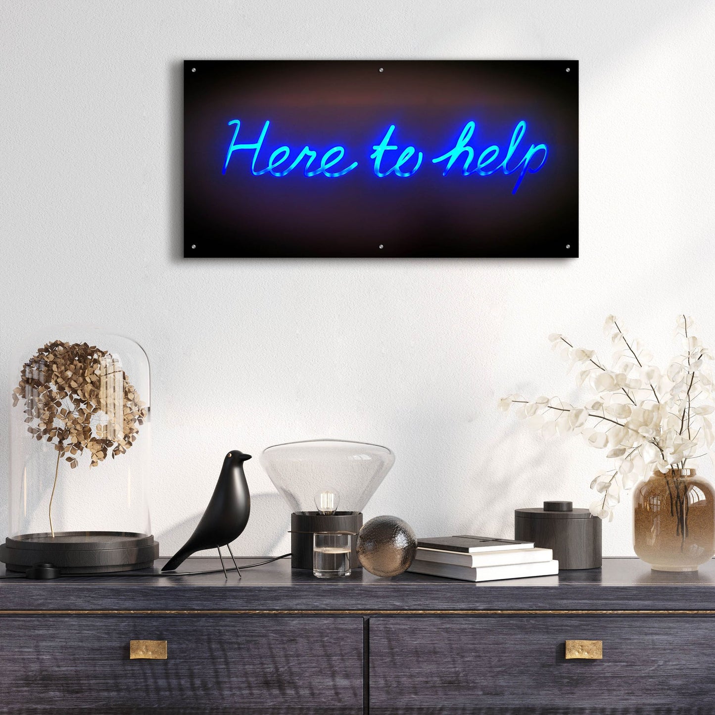 Epic Art 'Here To Help In Neon Blue' by Epic Portfolio, Acrylic Glass Wall Art,48x24