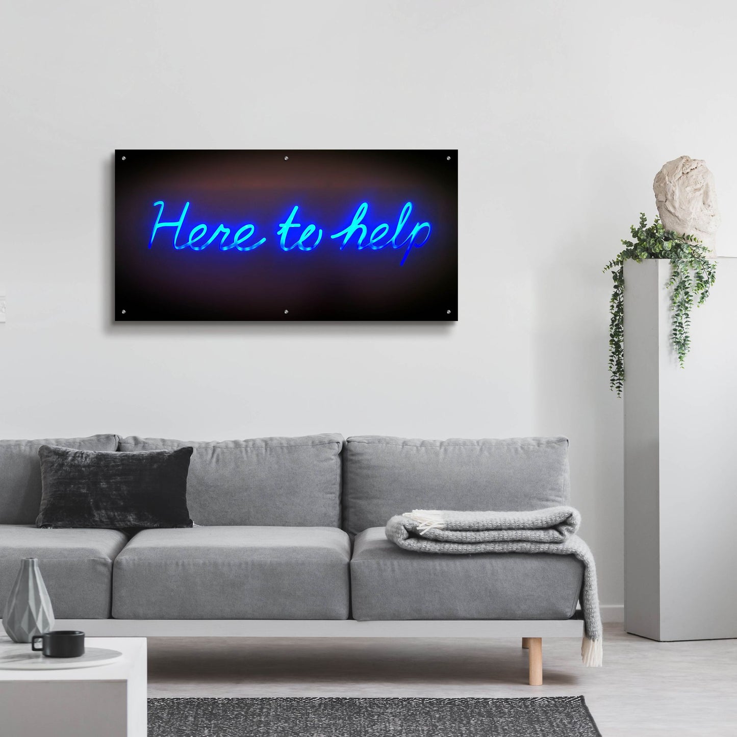 Epic Art 'Here To Help In Neon Blue' by Epic Portfolio, Acrylic Glass Wall Art,48x24