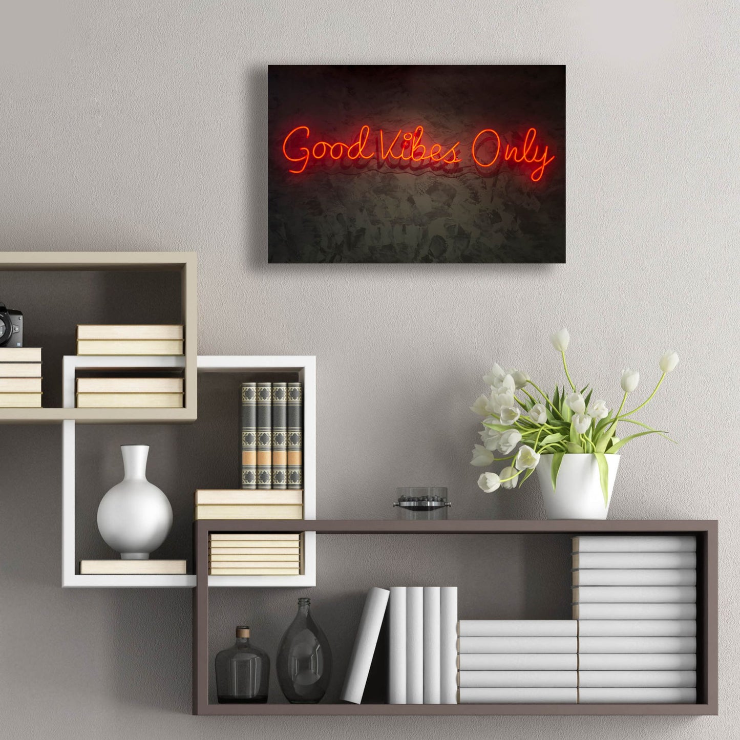 Epic Art 'Good Vibes Only In Neon Red' by Epic Portfolio, Acrylic Glass Wall Art,24x16