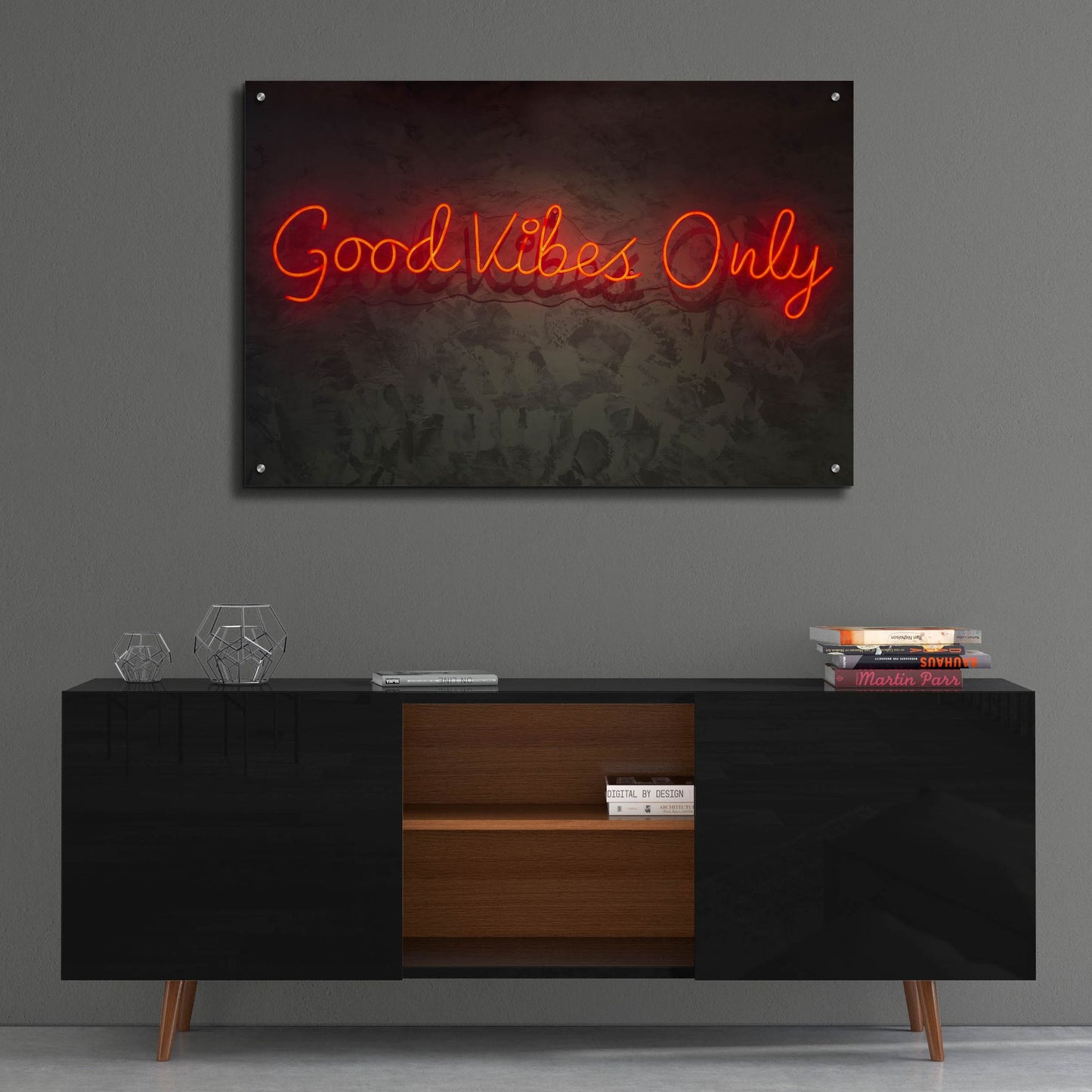 Epic Art 'Good Vibes Only In Neon Red' by Epic Portfolio, Acrylic Glass Wall Art,36x24