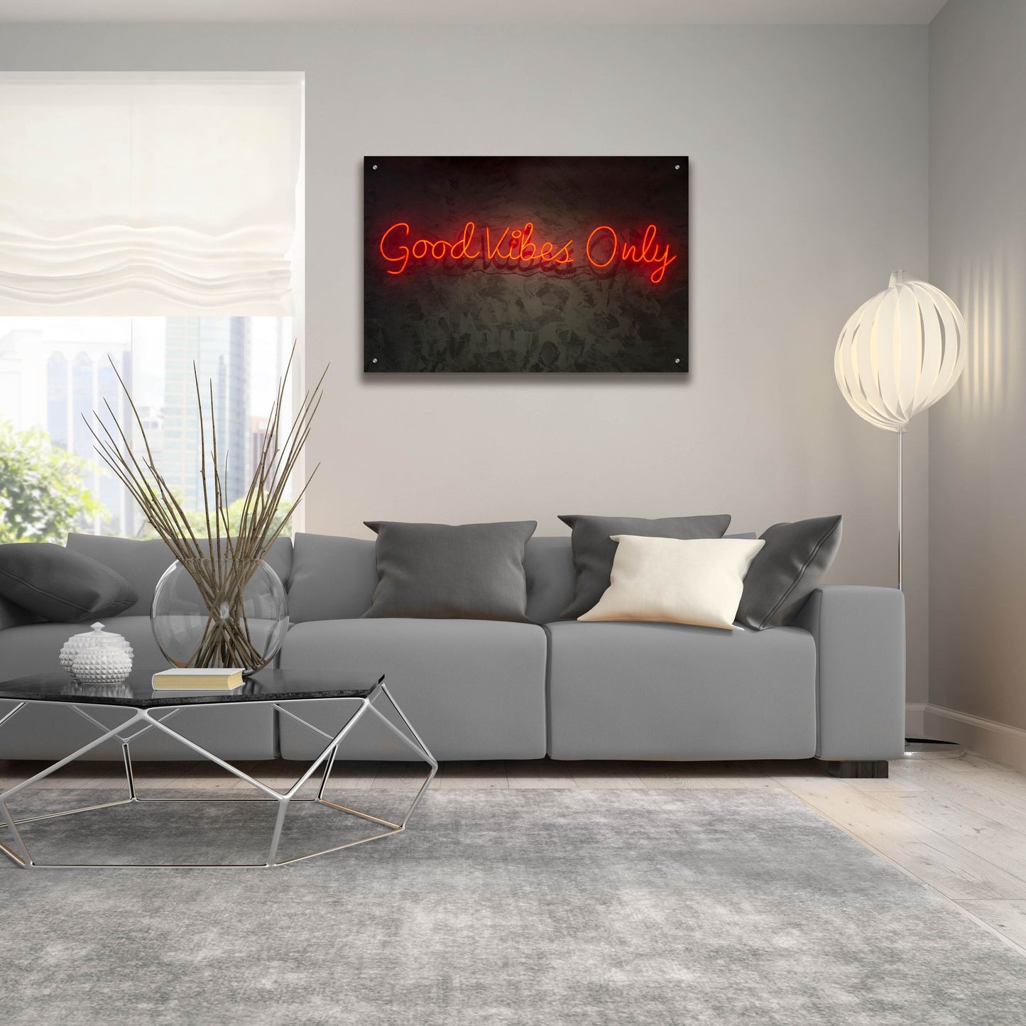 Epic Art 'Good Vibes Only In Neon Red' by Epic Portfolio, Acrylic Glass Wall Art,36x24