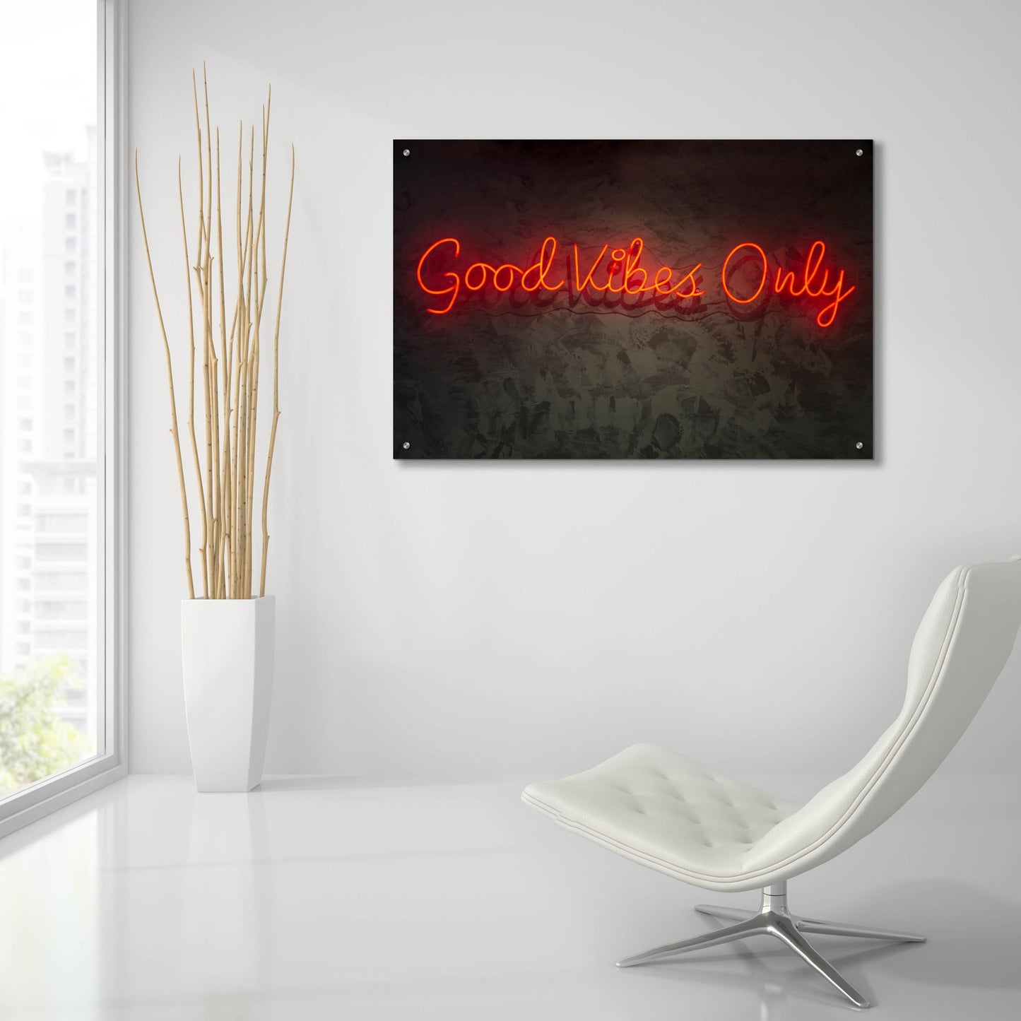 Epic Art 'Good Vibes Only In Neon Red' by Epic Portfolio, Acrylic Glass Wall Art,36x24