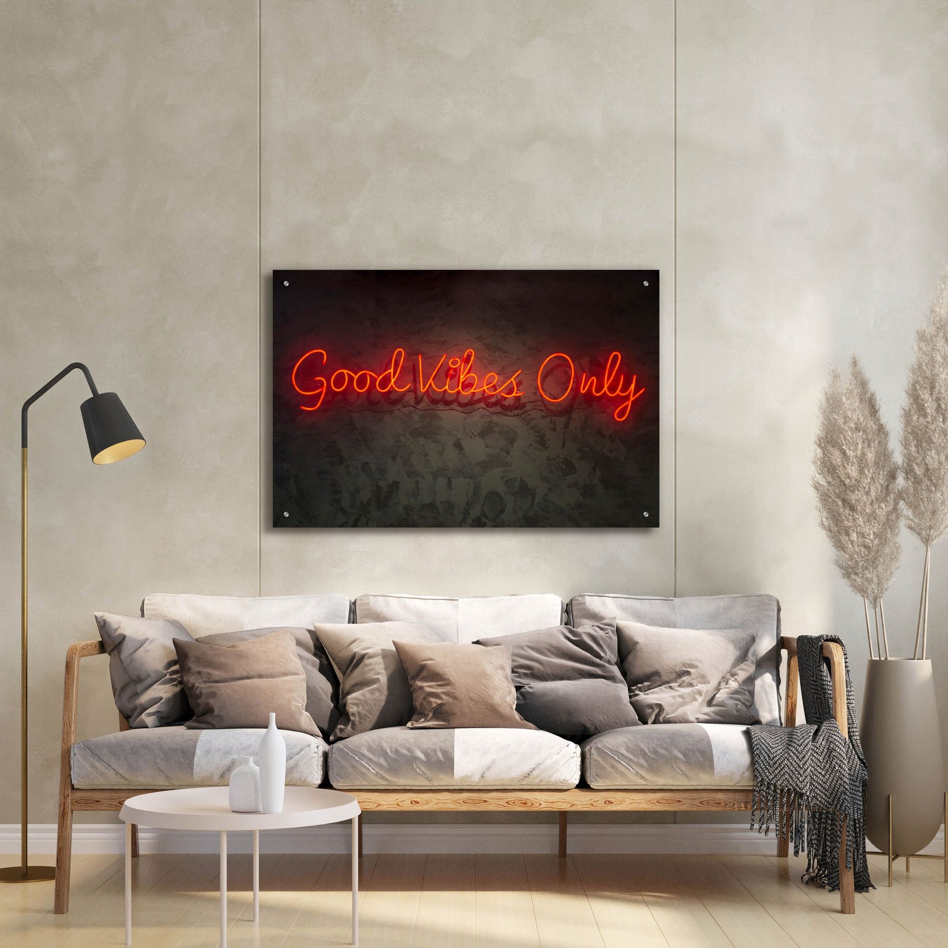 Epic Art 'Good Vibes Only In Neon Red' by Epic Portfolio, Acrylic Glass Wall Art,36x24