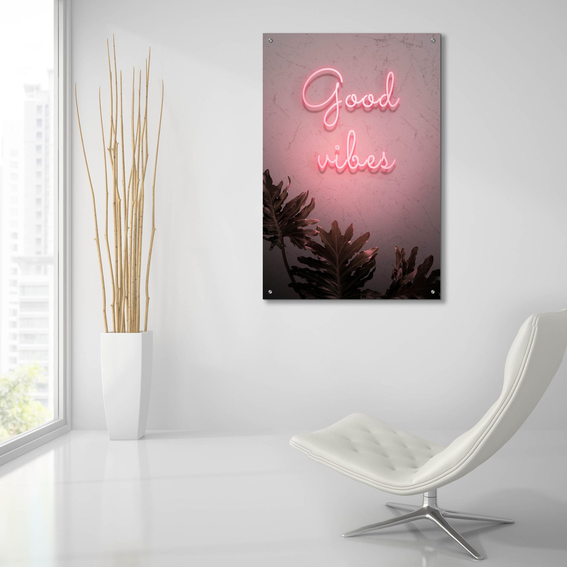 Epic Art 'Good Vibes In Neon Pink' by Epic Portfolio, Acrylic Glass Wall Art,24x36