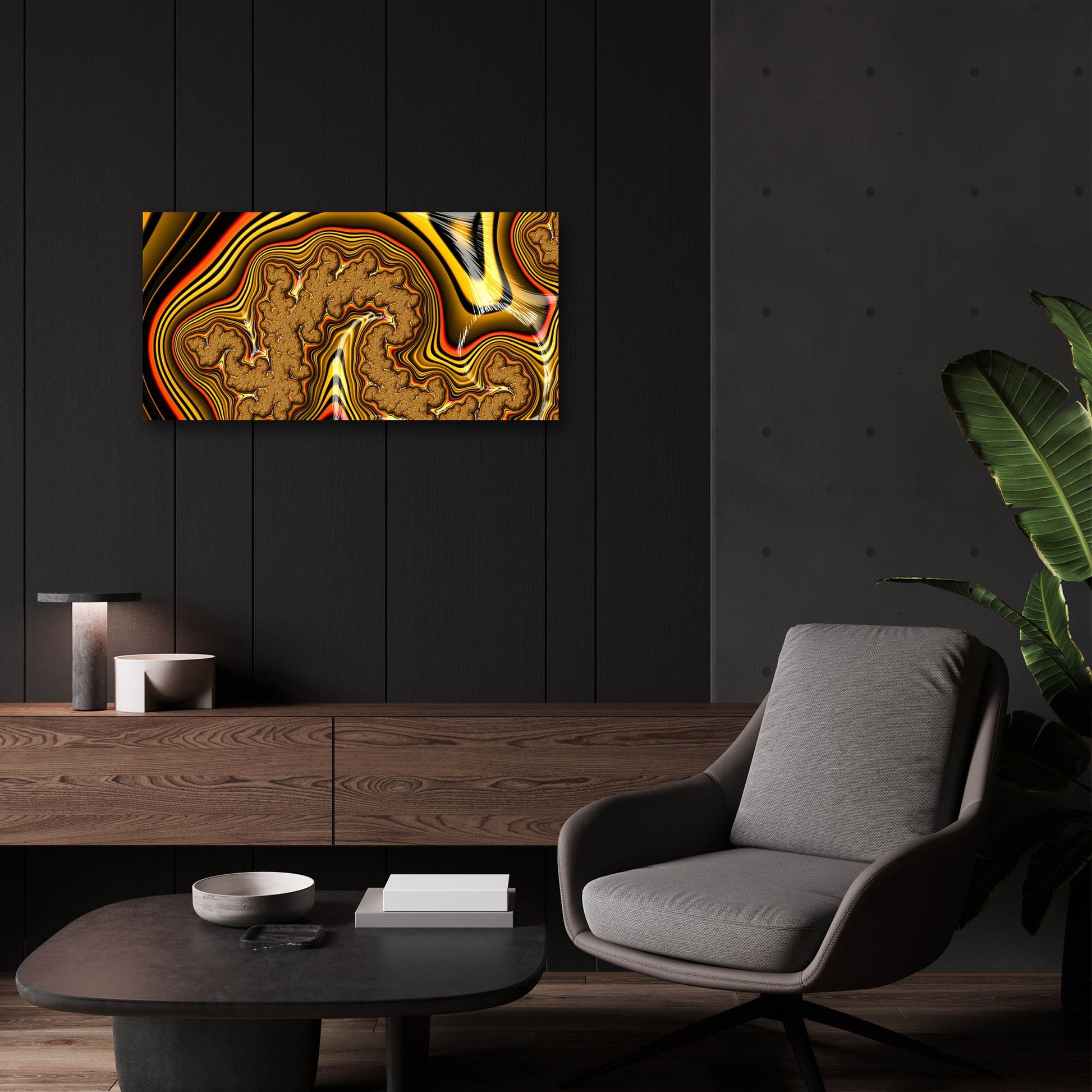 Epic Art 'Golden Swirl' by Epic Portfolio, Acrylic Glass Wall Art,24x12