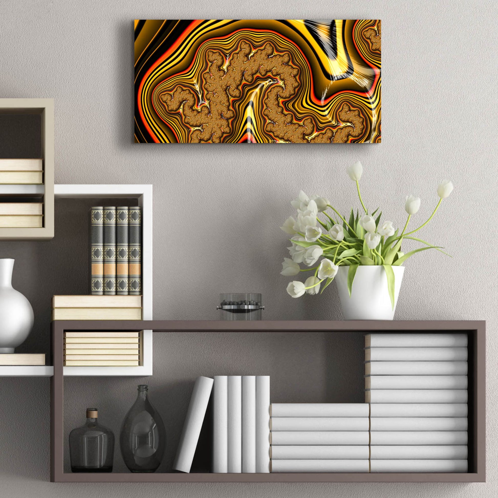 Epic Art 'Golden Swirl' by Epic Portfolio, Acrylic Glass Wall Art,24x12