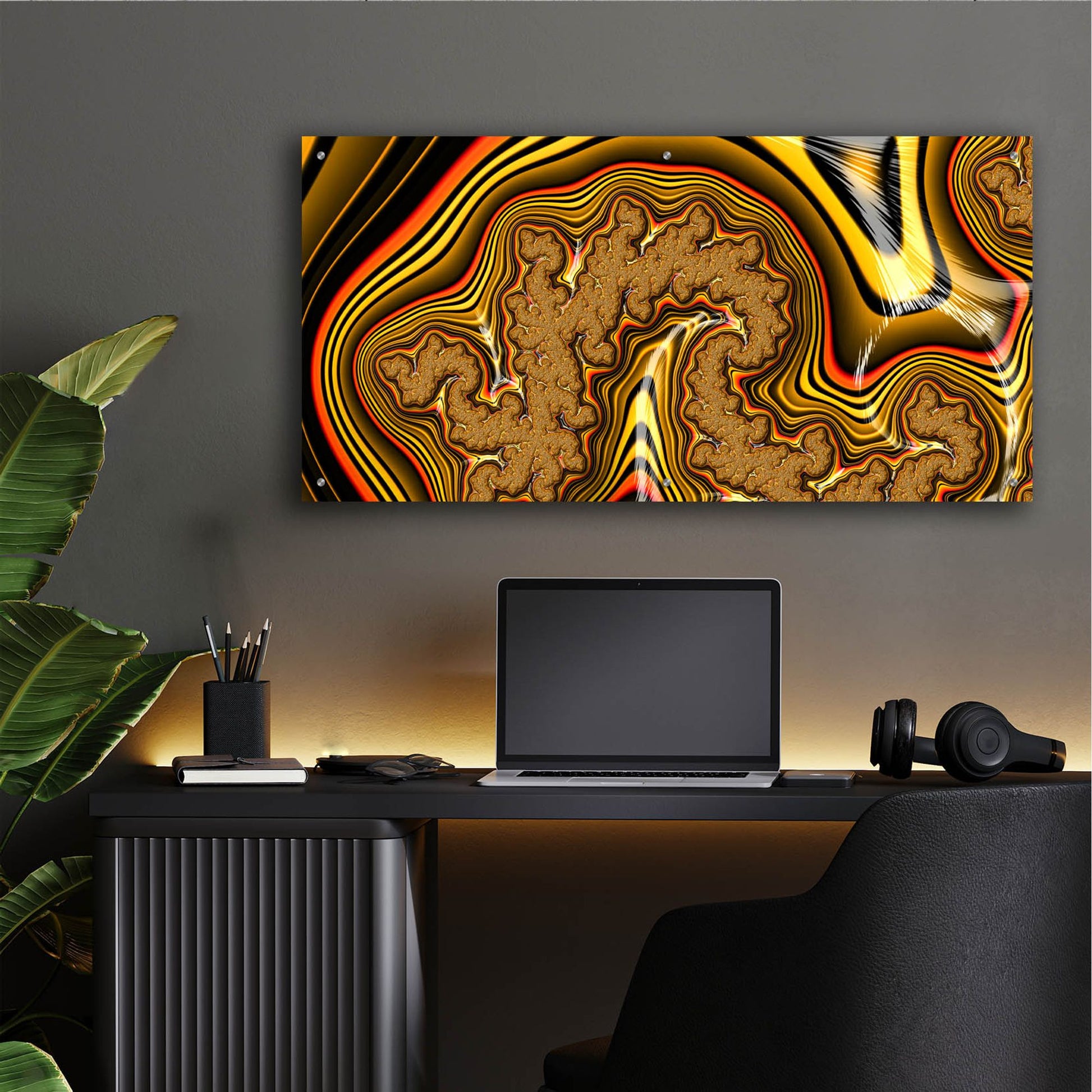 Epic Art 'Golden Swirl' by Epic Portfolio, Acrylic Glass Wall Art,48x24