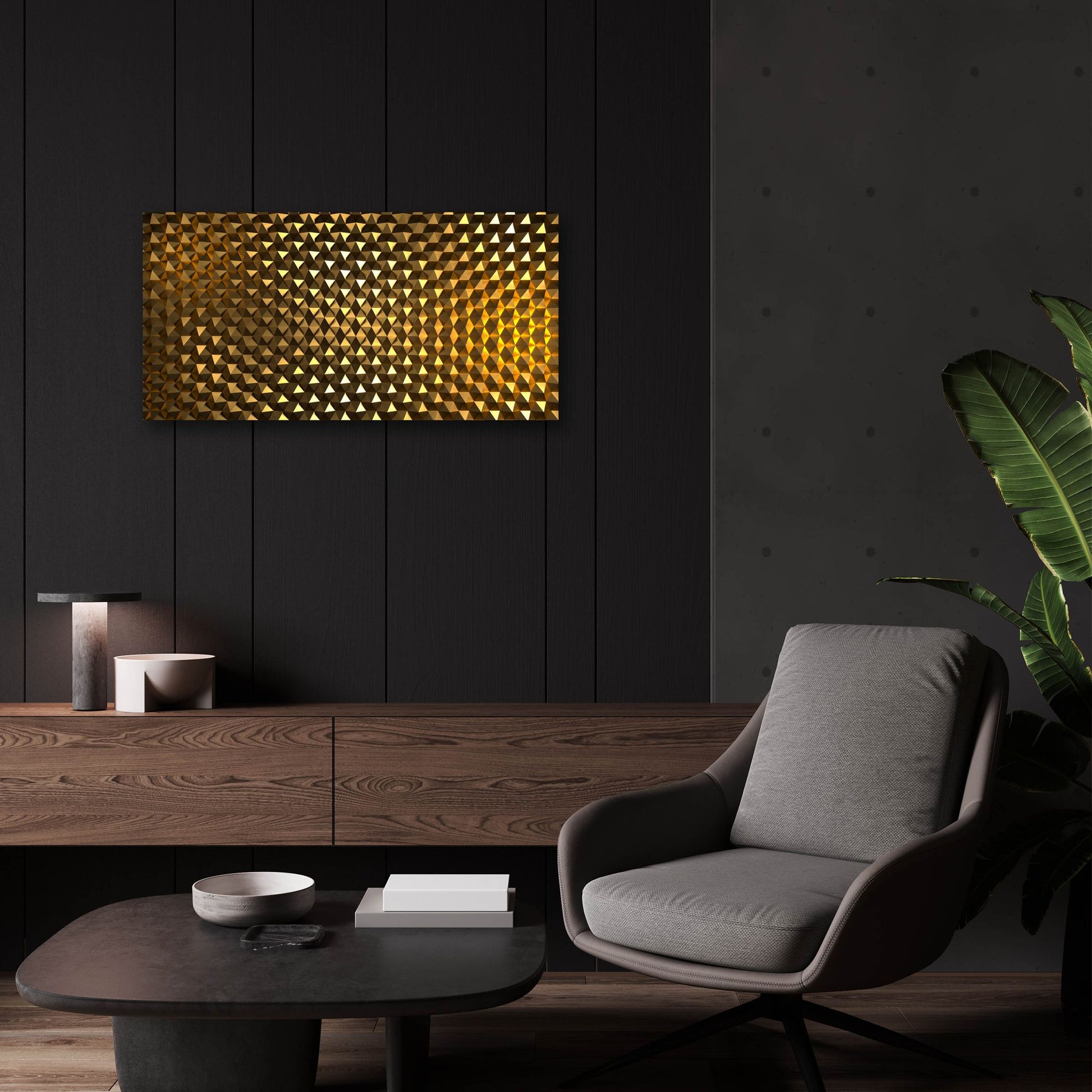 Epic Art 'Gold Hexigans' by Epic Portfolio, Acrylic Glass Wall Art,24x12