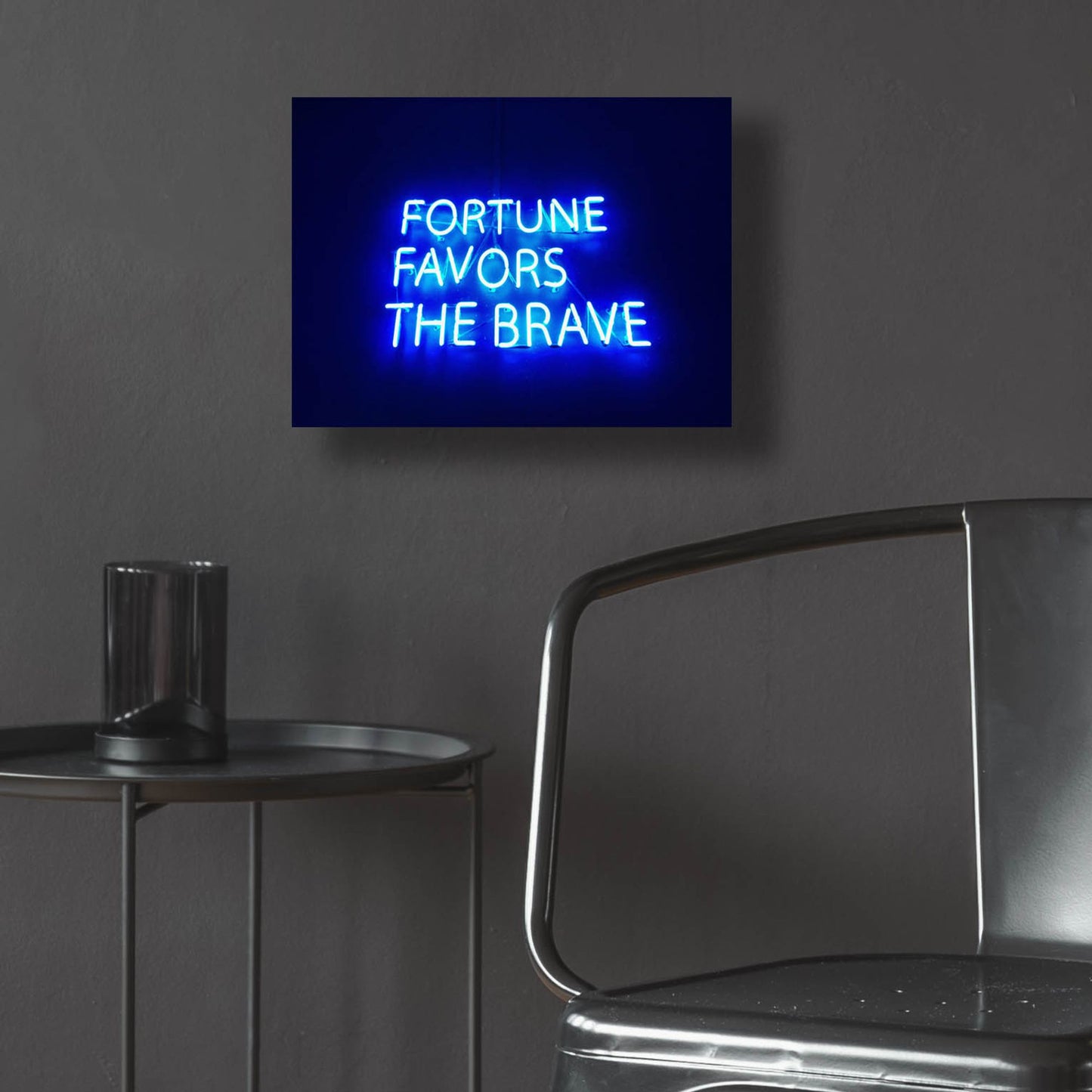 Epic Art 'Fortune-Favors The Brave In Neon Blue' by Epic Portfolio, Acrylic Glass Wall Art,16x12