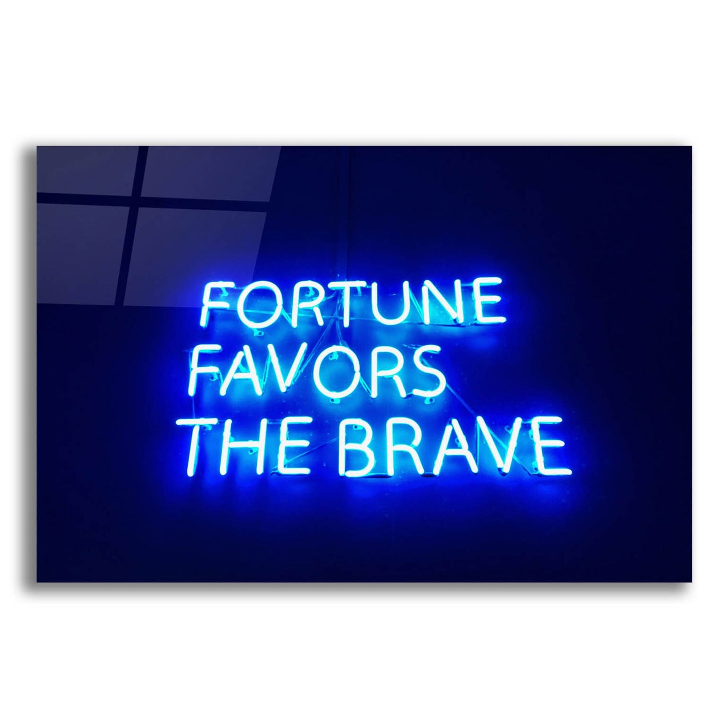 Epic Art 'Fortune-Favors The Brave In Neon Blue' by Epic Portfolio, Acrylic Glass Wall Art,16x12