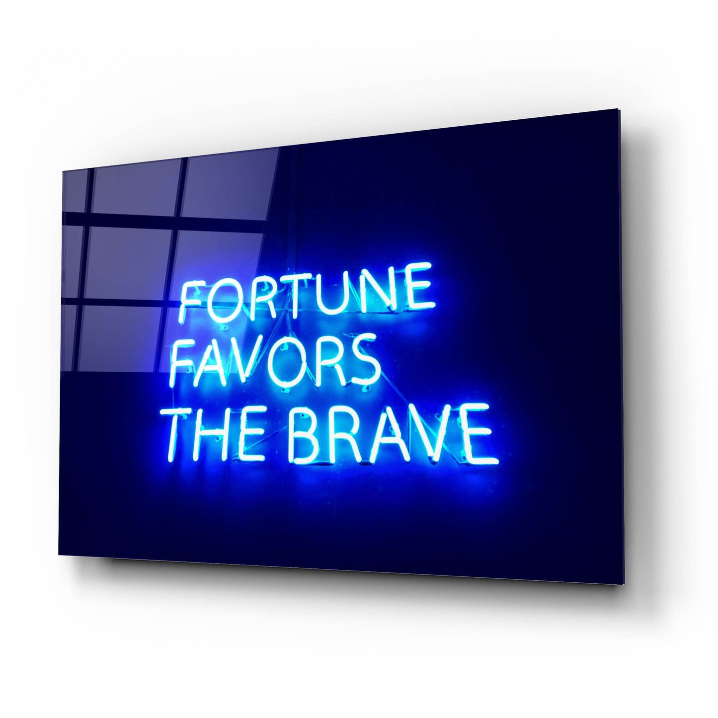 Epic Art 'Fortune-Favors The Brave In Neon Blue' by Epic Portfolio, Acrylic Glass Wall Art,24x16