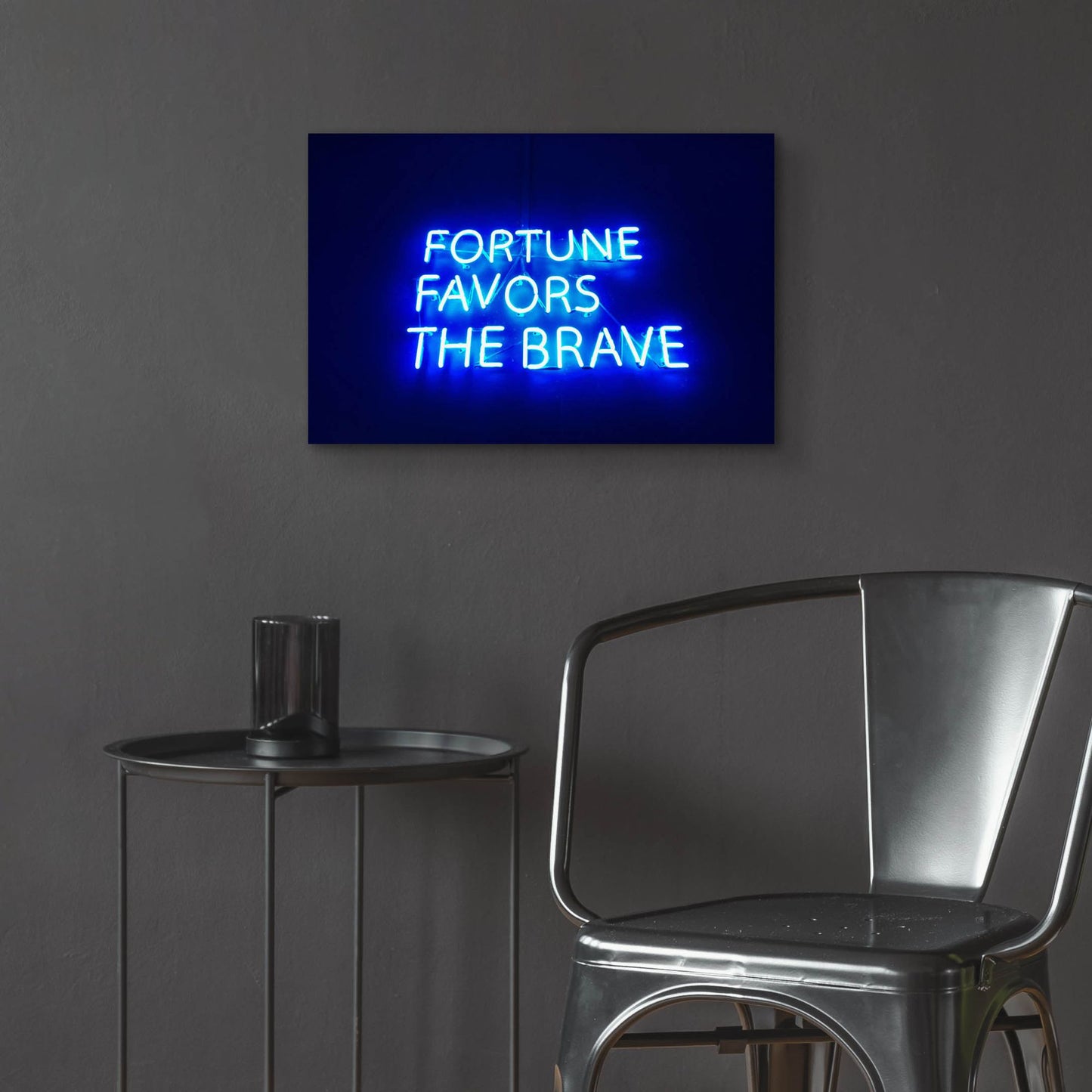 Epic Art 'Fortune-Favors The Brave In Neon Blue' by Epic Portfolio, Acrylic Glass Wall Art,24x16