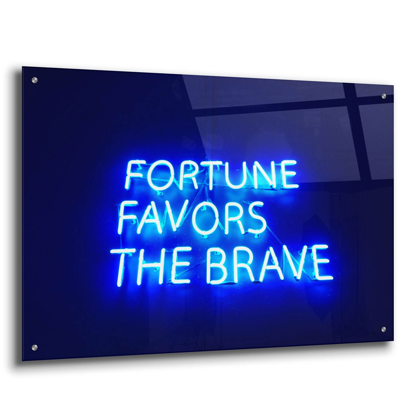 Epic Art 'Fortune-Favors The Brave In Neon Blue' by Epic Portfolio, Acrylic Glass Wall Art,36x24