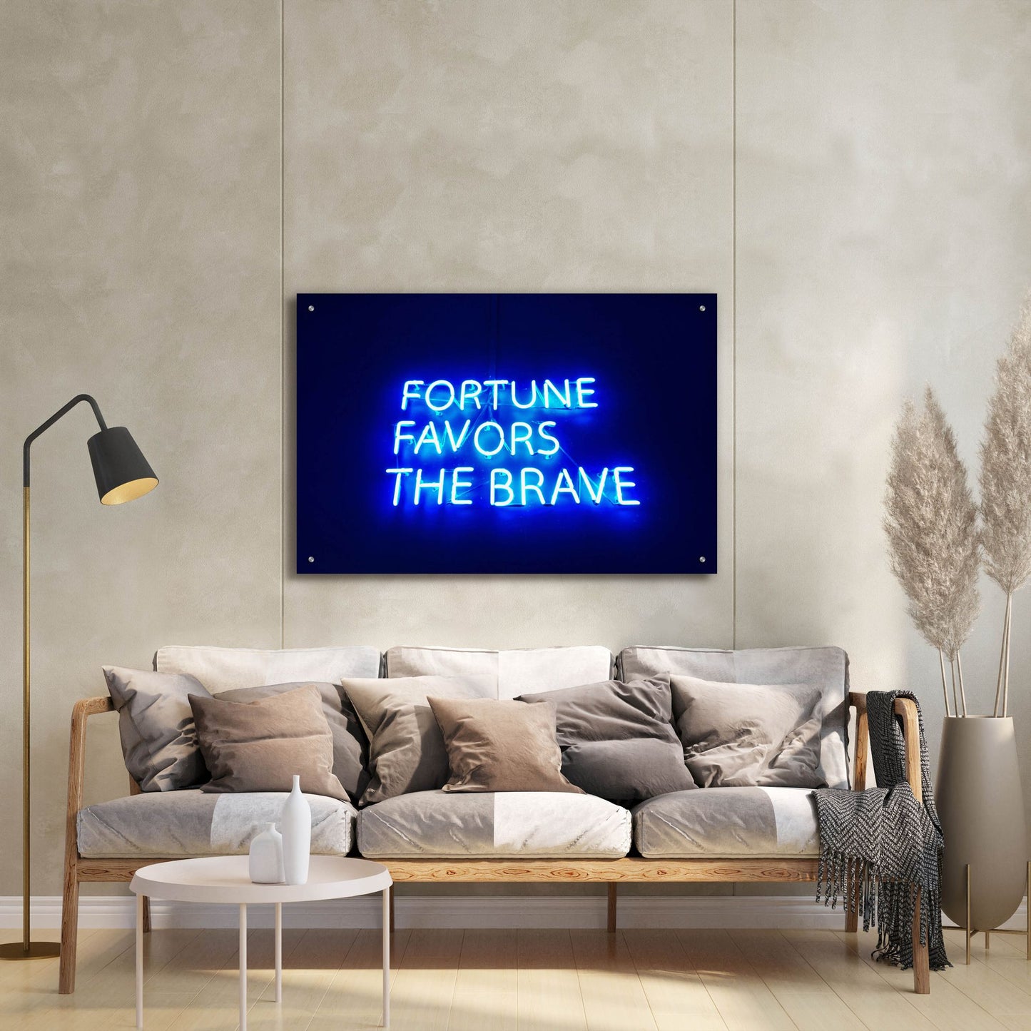 Epic Art 'Fortune-Favors The Brave In Neon Blue' by Epic Portfolio, Acrylic Glass Wall Art,36x24