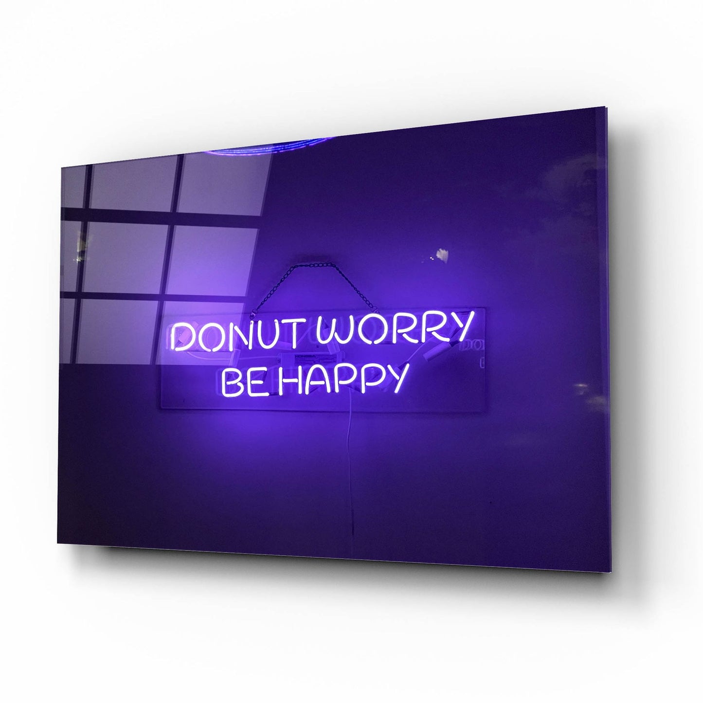 Epic Art 'Donut Worry Be Happy In Neon Purple' by Epic Portfolio, Acrylic Glass Wall Art,16x12