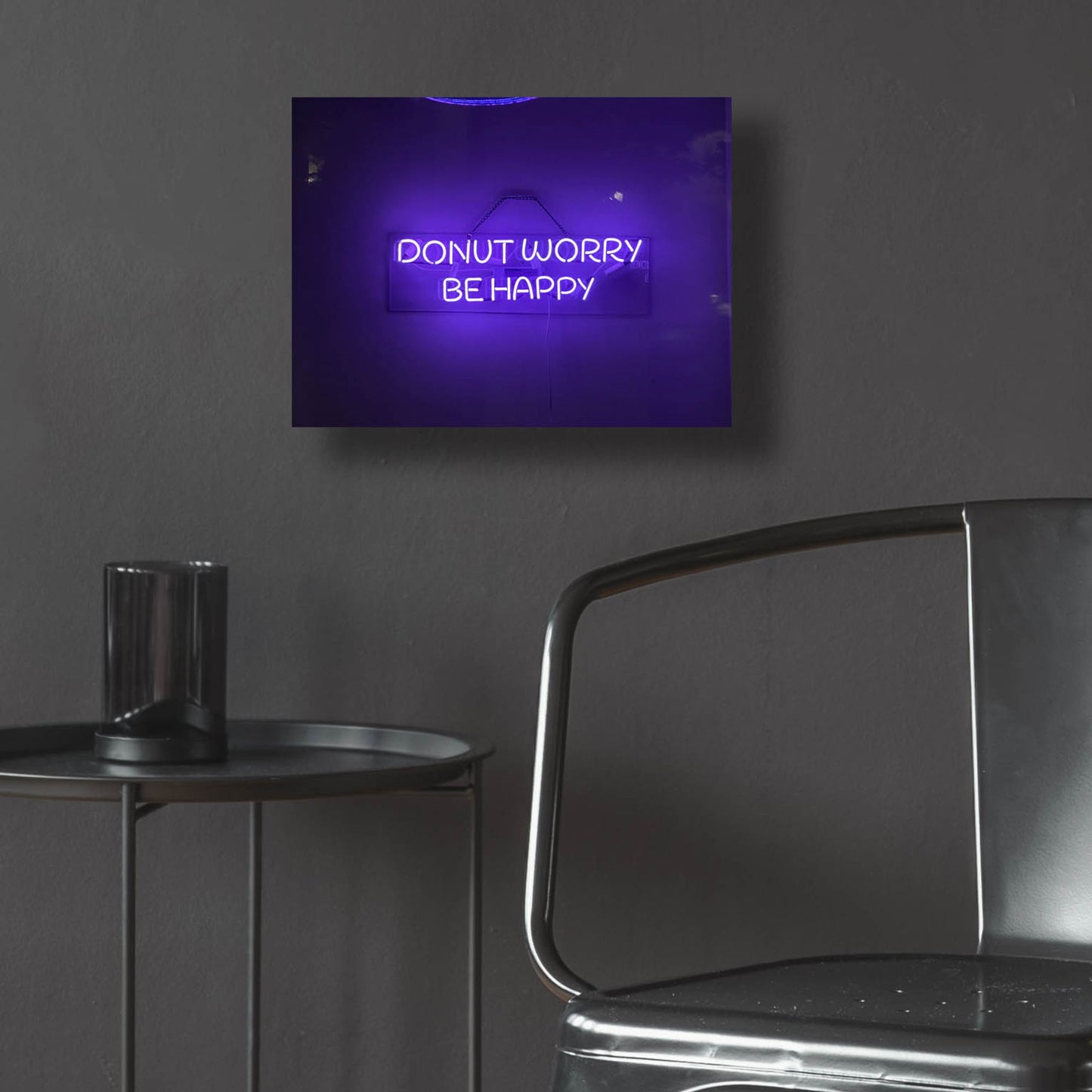 Epic Art 'Donut Worry Be Happy In Neon Purple' by Epic Portfolio, Acrylic Glass Wall Art,16x12