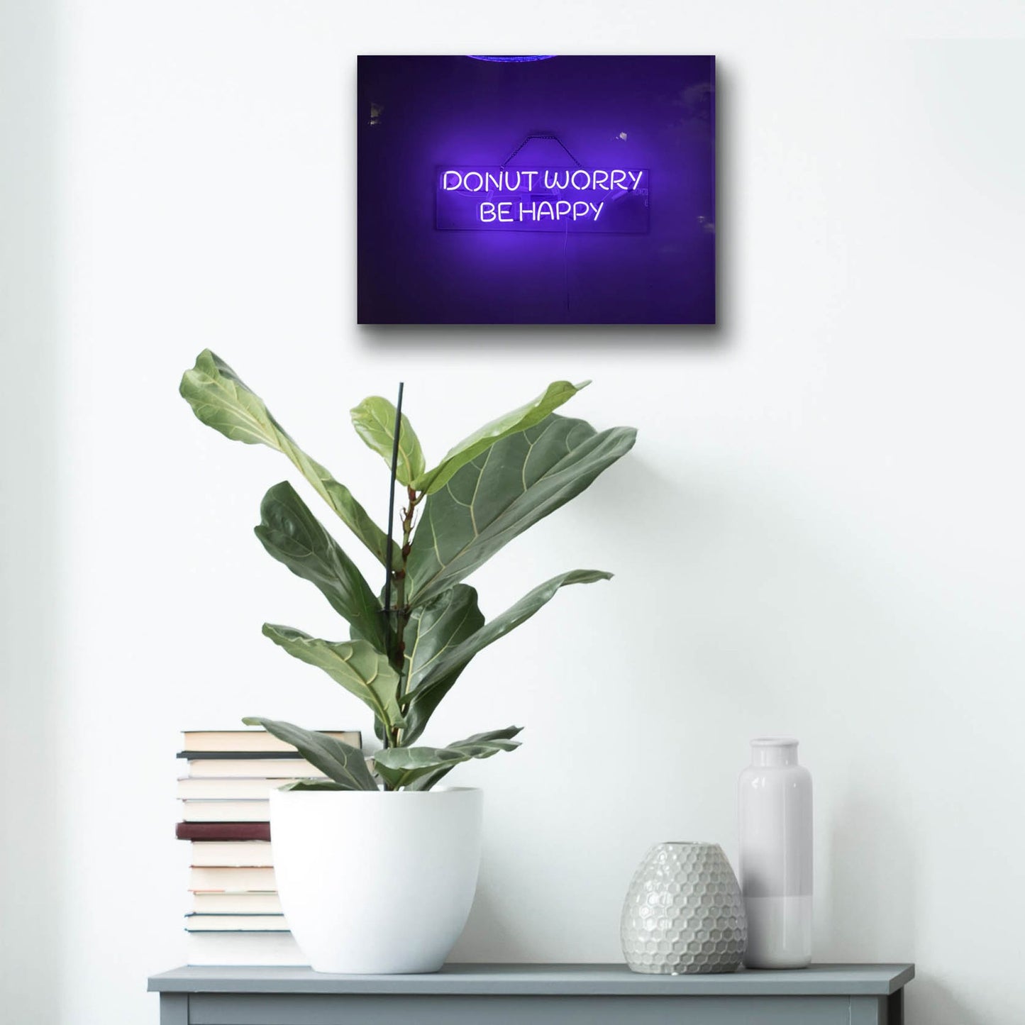 Epic Art 'Donut Worry Be Happy In Neon Purple' by Epic Portfolio, Acrylic Glass Wall Art,16x12