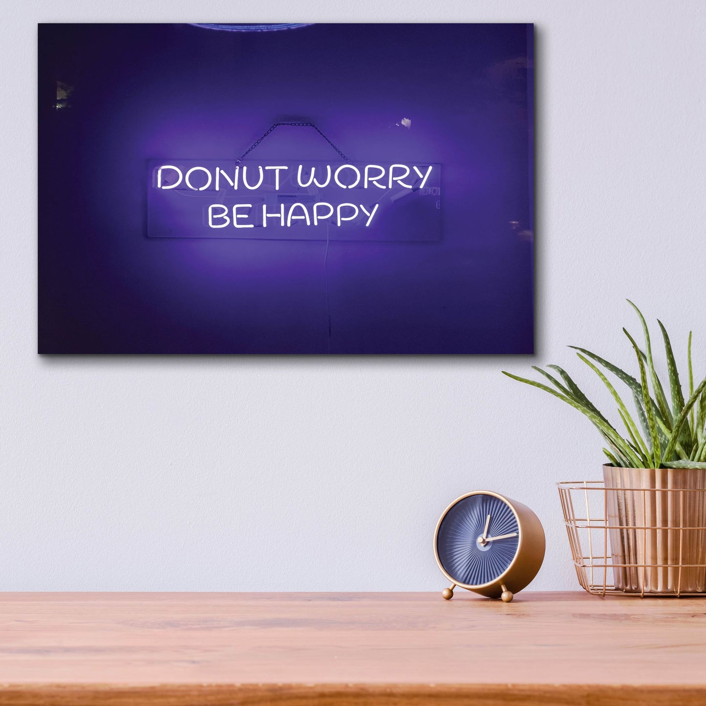 Epic Art 'Donut Worry Be Happy In Neon Purple' by Epic Portfolio, Acrylic Glass Wall Art,16x12