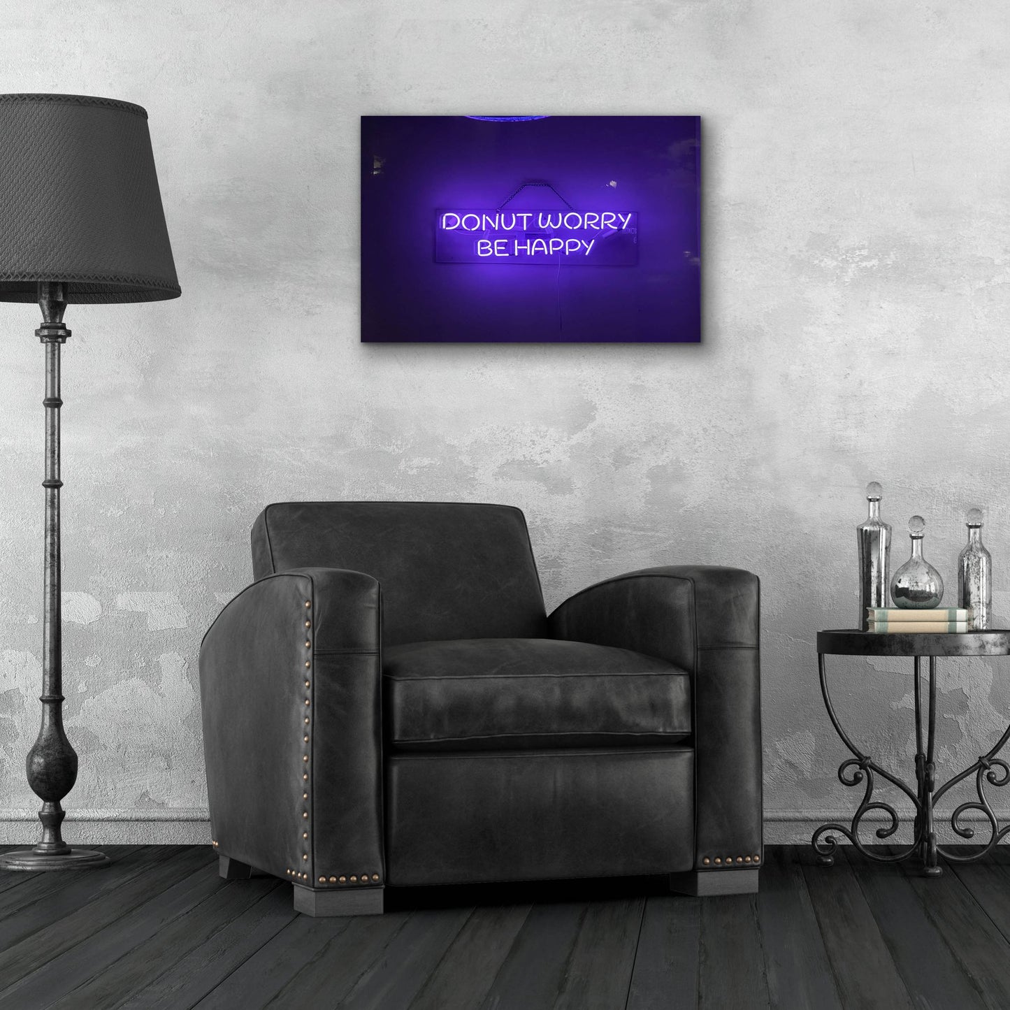 Epic Art 'Donut Worry Be Happy In Neon Purple' by Epic Portfolio, Acrylic Glass Wall Art,24x16