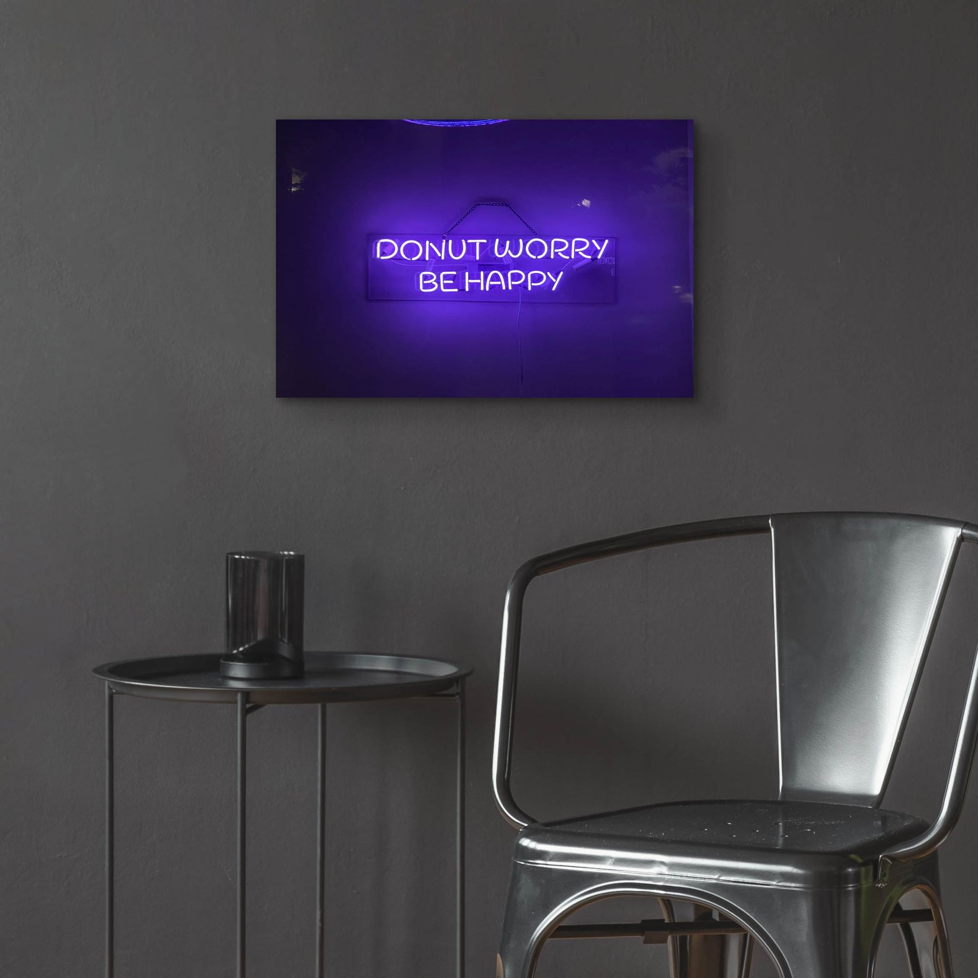 Epic Art 'Donut Worry Be Happy In Neon Purple' by Epic Portfolio, Acrylic Glass Wall Art,24x16