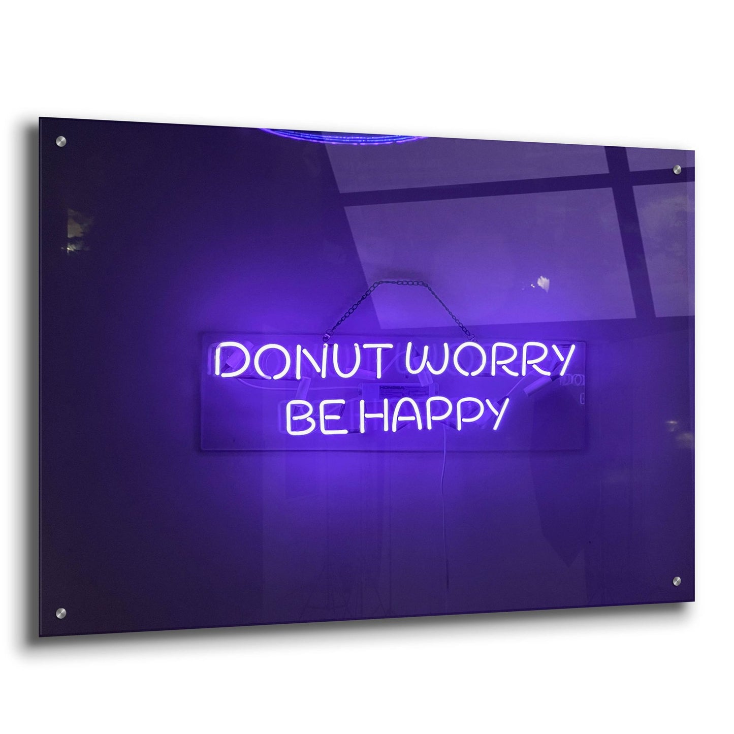 Epic Art 'Donut Worry Be Happy In Neon Purple' by Epic Portfolio, Acrylic Glass Wall Art,36x24