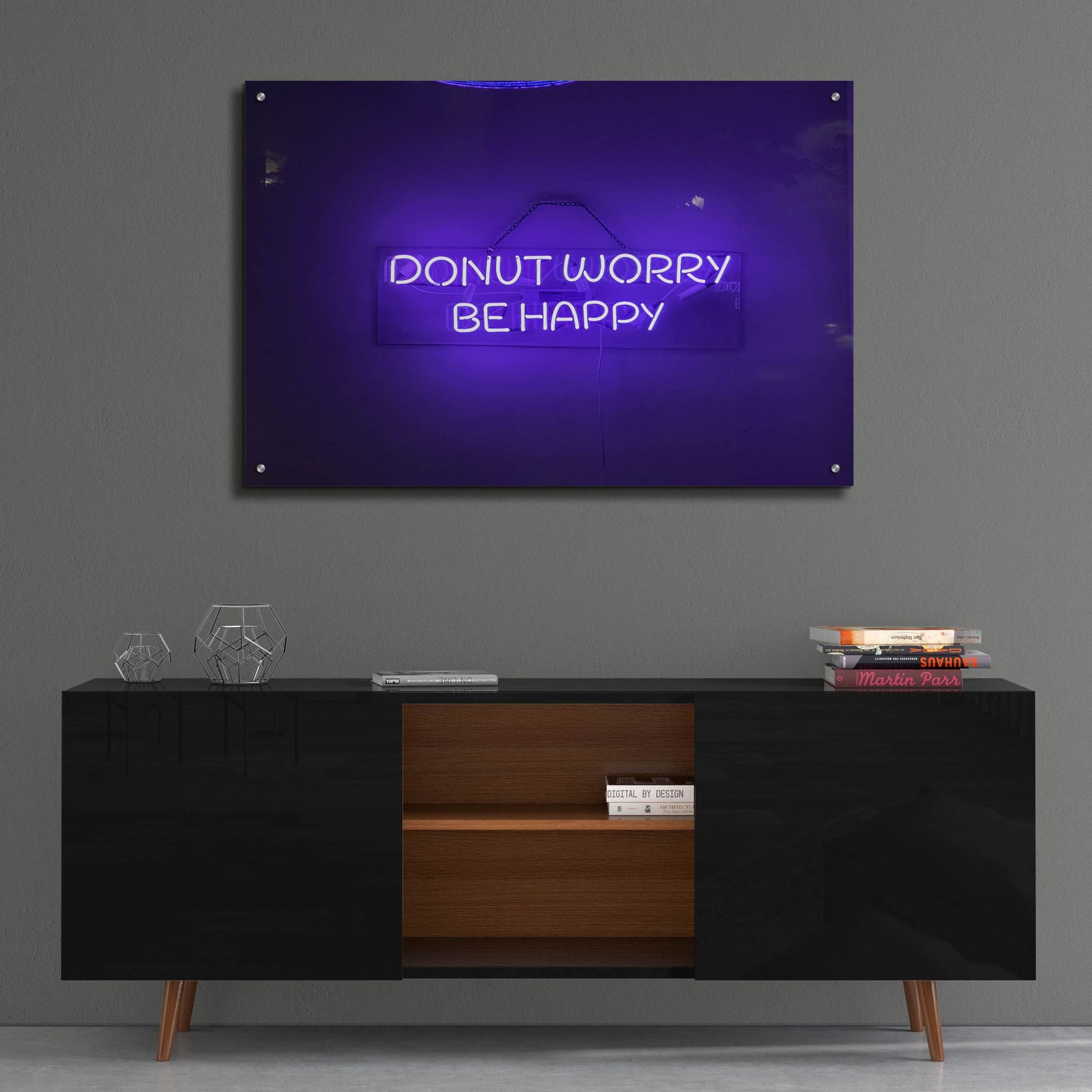 Epic Art 'Donut Worry Be Happy In Neon Purple' by Epic Portfolio, Acrylic Glass Wall Art,36x24