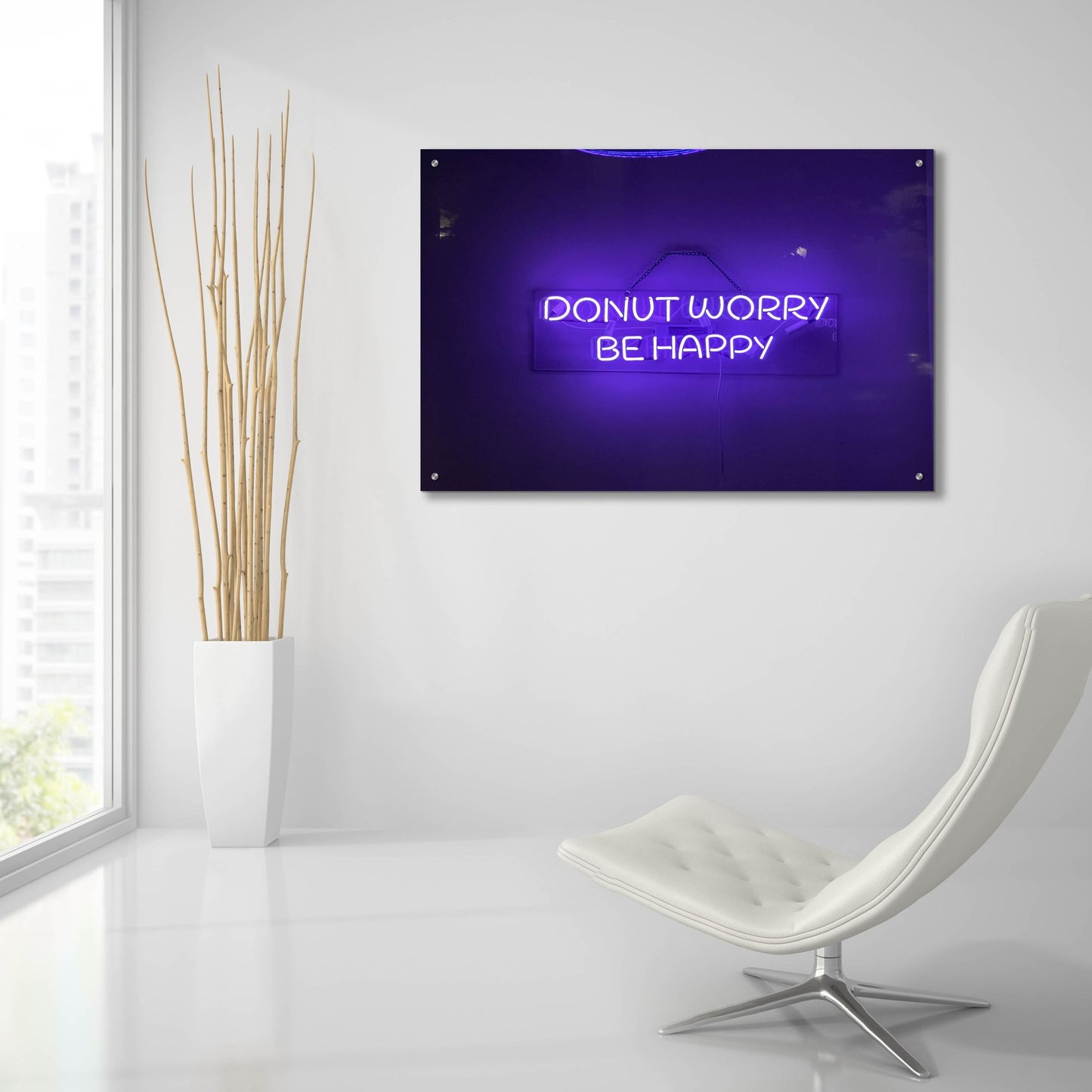 Epic Art 'Donut Worry Be Happy In Neon Purple' by Epic Portfolio, Acrylic Glass Wall Art,36x24