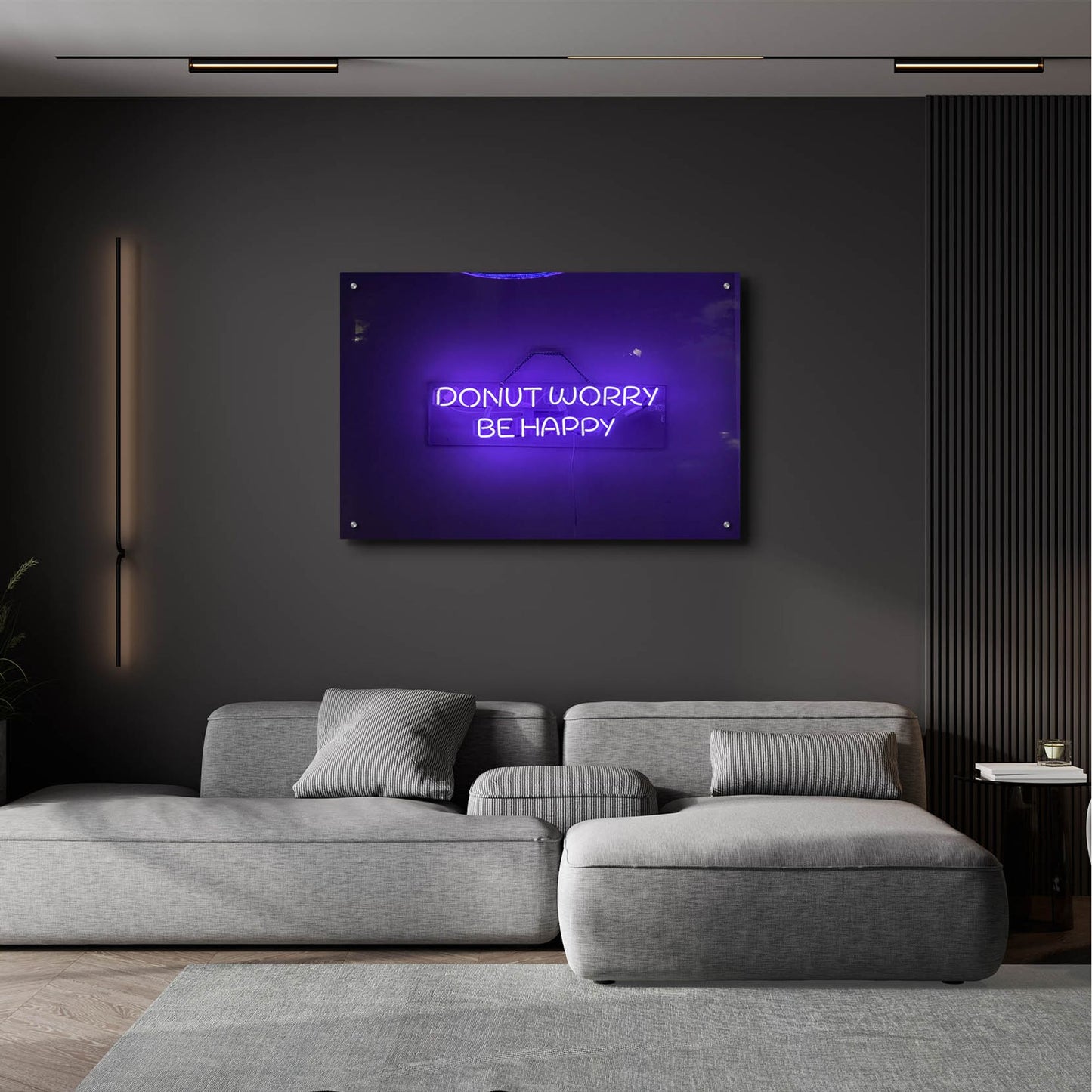 Epic Art 'Donut Worry Be Happy In Neon Purple' by Epic Portfolio, Acrylic Glass Wall Art,36x24