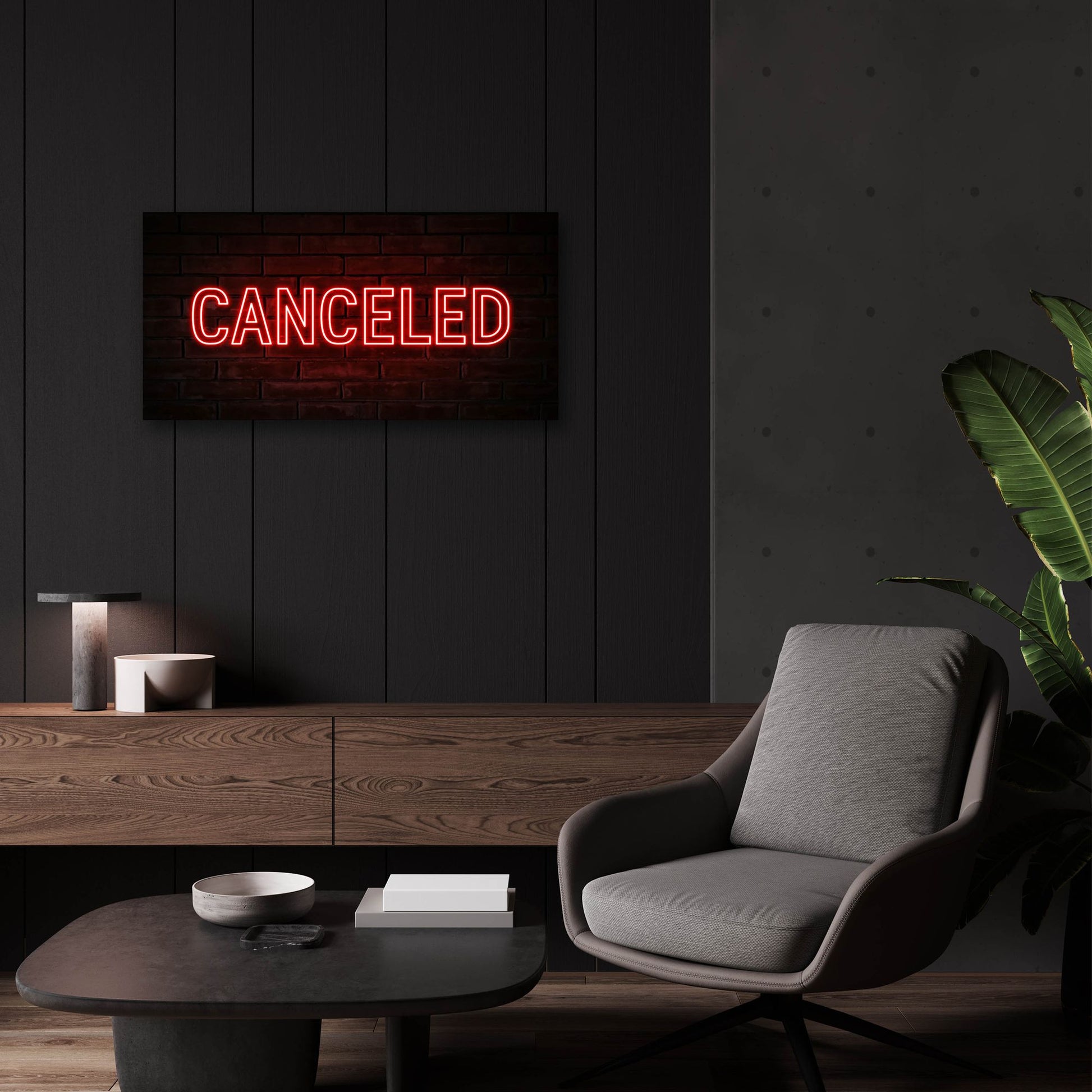 Epic Art 'Canceled In Neon Red' by Epic Portfolio, Acrylic Glass Wall Art,24x12