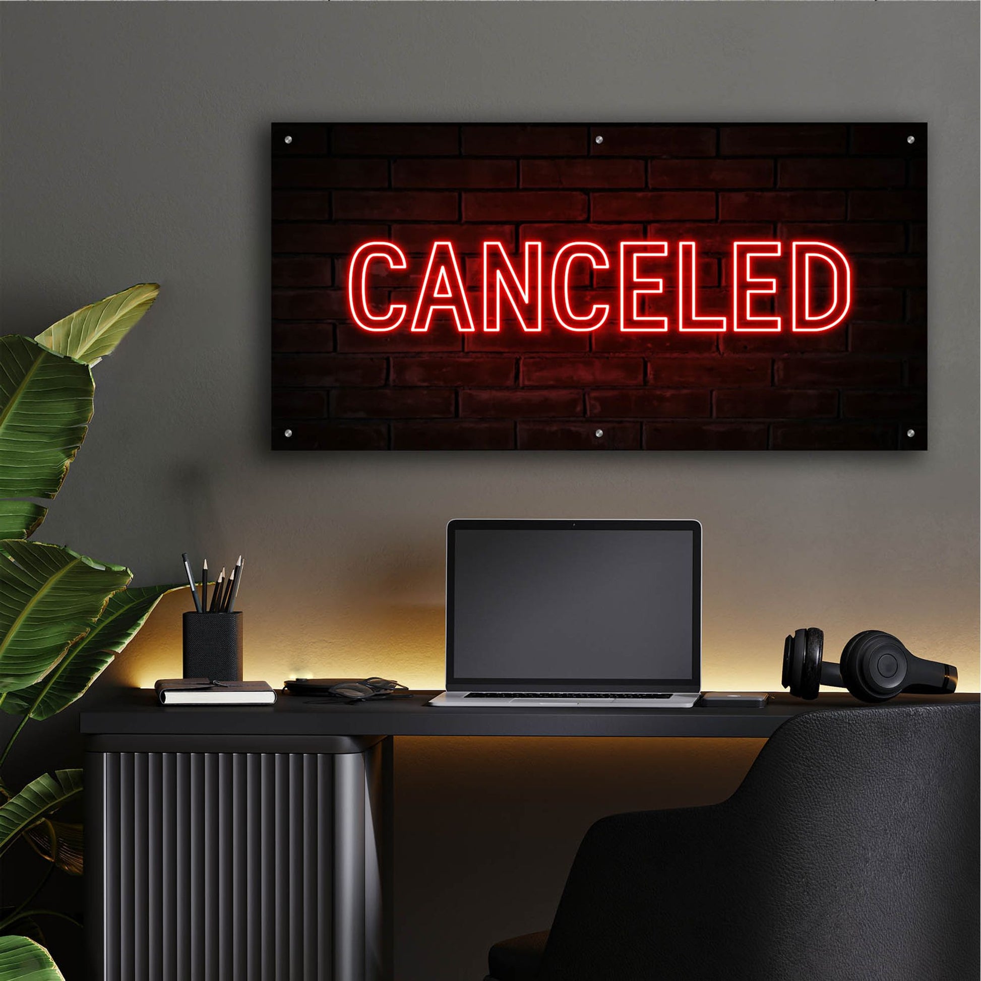 Epic Art 'Canceled In Neon Red' by Epic Portfolio, Acrylic Glass Wall Art,48x24