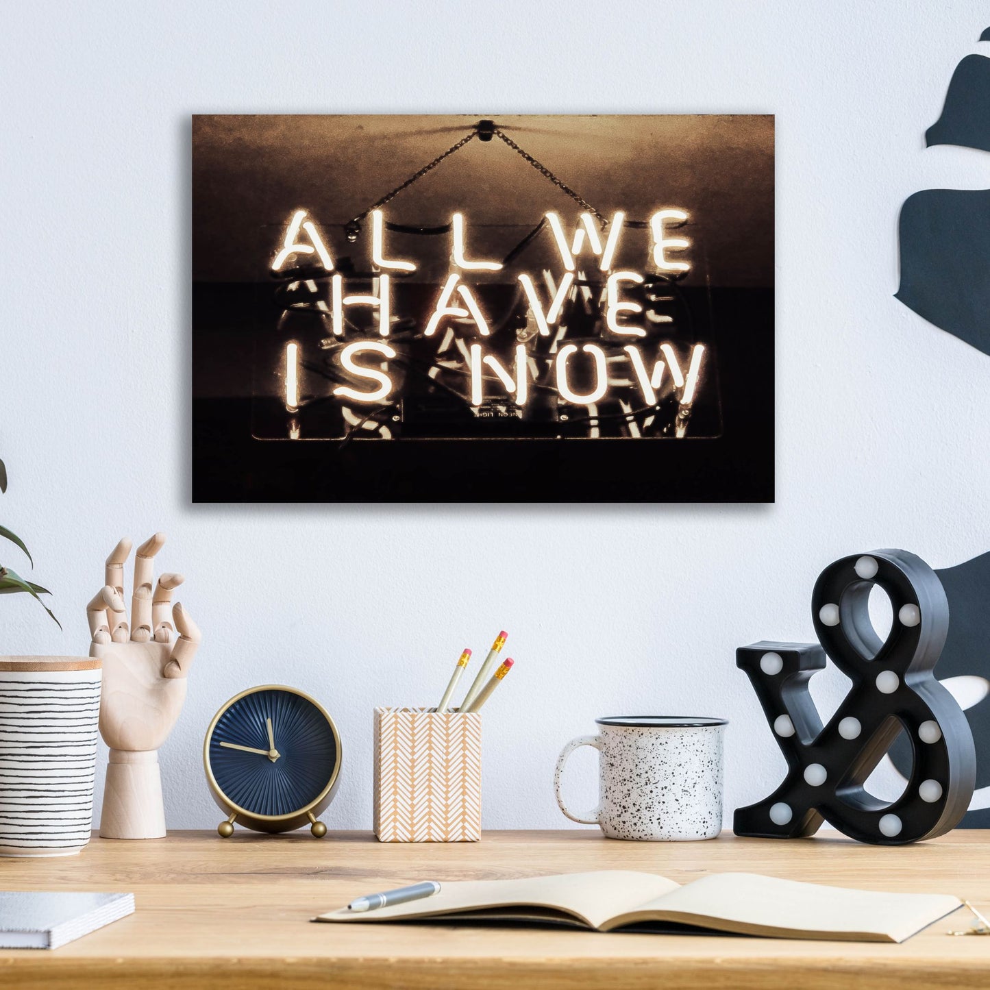 Epic Art 'All We Have Is Now In Neon White' by Epic Portfolio, Acrylic Glass Wall Art,16x12