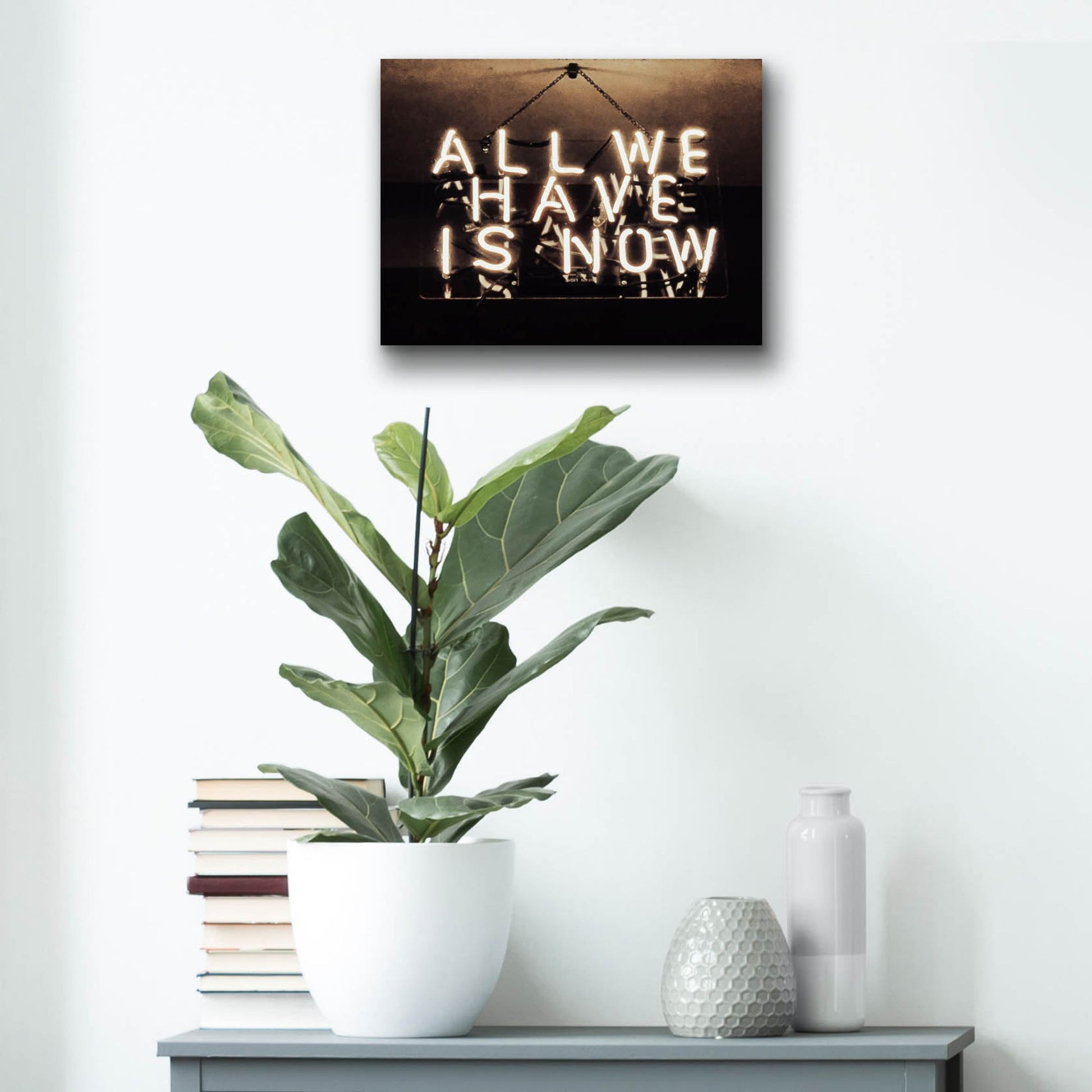 Epic Art 'All We Have Is Now In Neon White' by Epic Portfolio, Acrylic Glass Wall Art,16x12