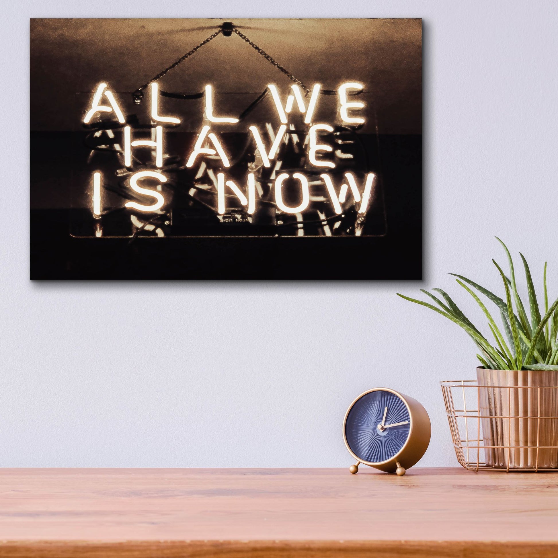 Epic Art 'All We Have Is Now In Neon White' by Epic Portfolio, Acrylic Glass Wall Art,16x12