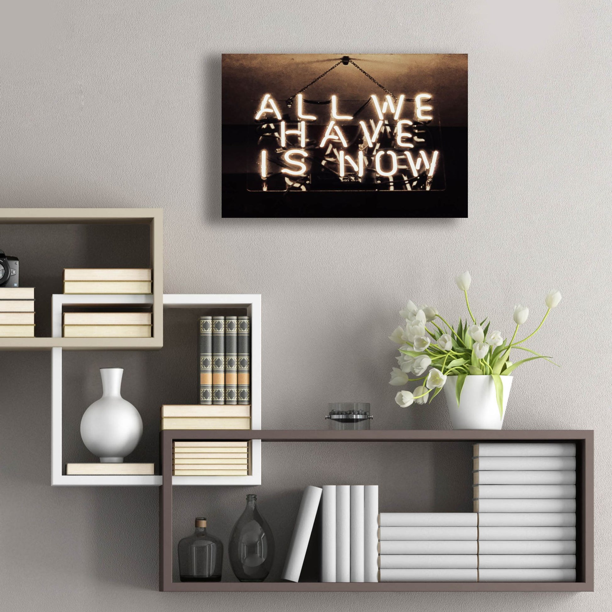 Epic Art 'All We Have Is Now In Neon White' by Epic Portfolio, Acrylic Glass Wall Art,24x16